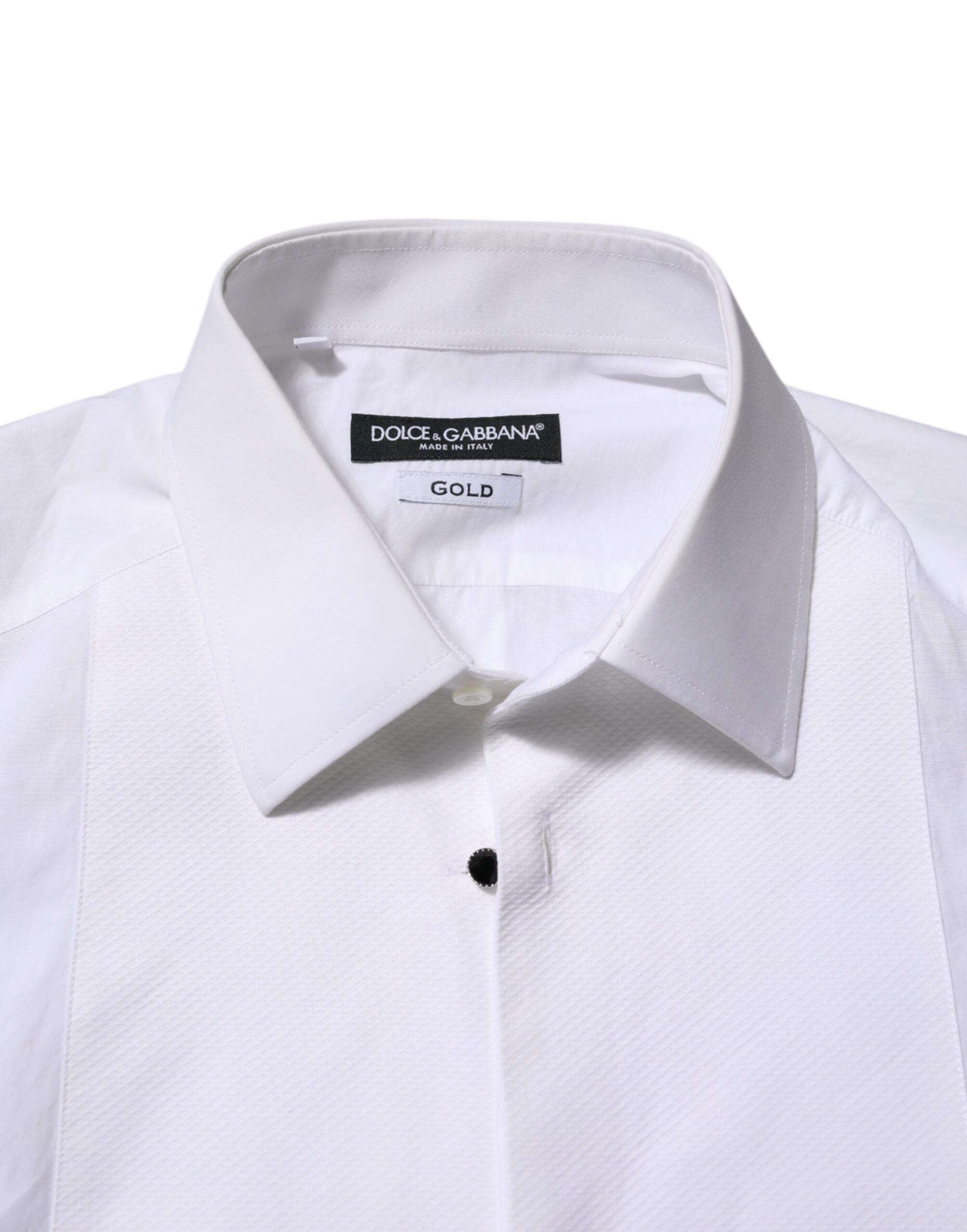 Dolce & Gabbana White Cotton GOLD Bib Poplin Formal Men's Shirt