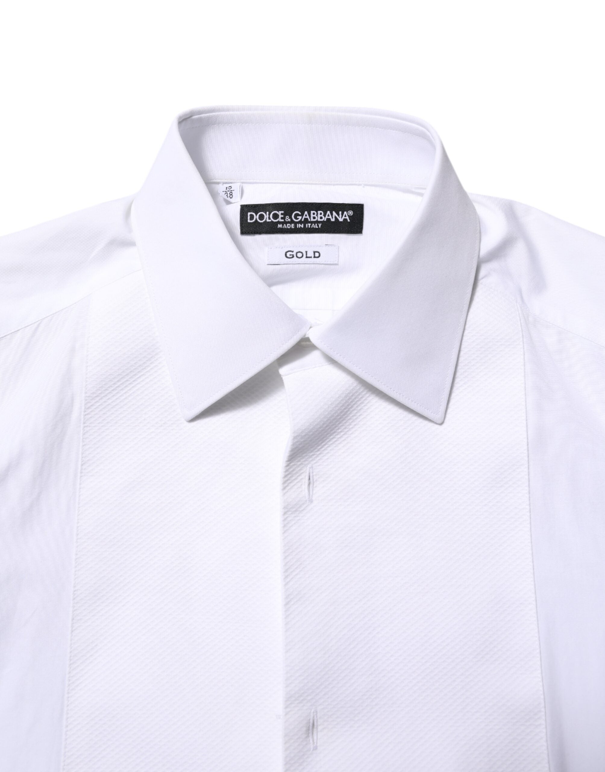 Dolce & Gabbana White Bib Cotton Poplin GOLD Formal Men's Shirt (Pre-Owned)