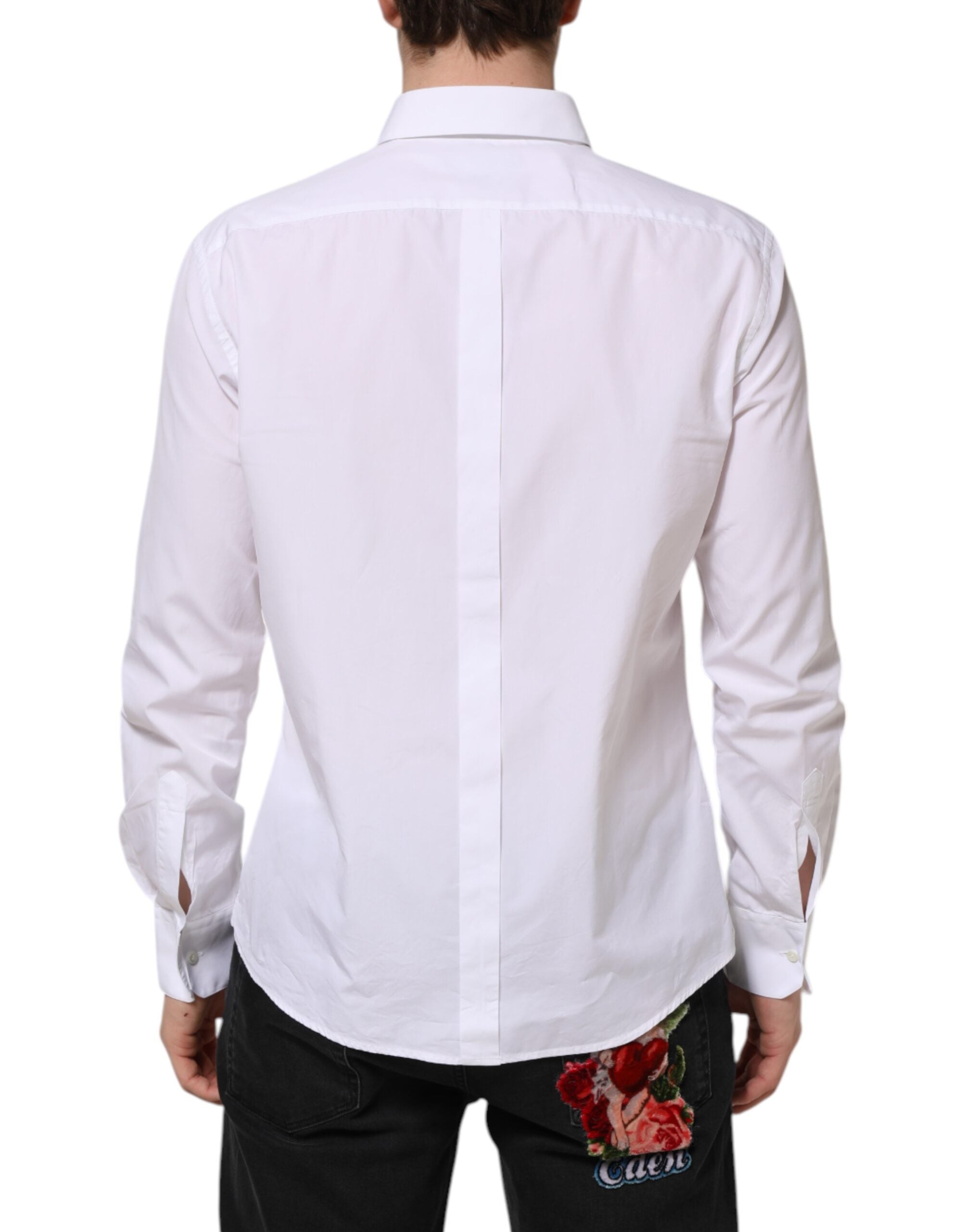 Dolce & Gabbana White Cotton Long Sleeves GOLD Formal Men's Shirt (Pre-Owned)