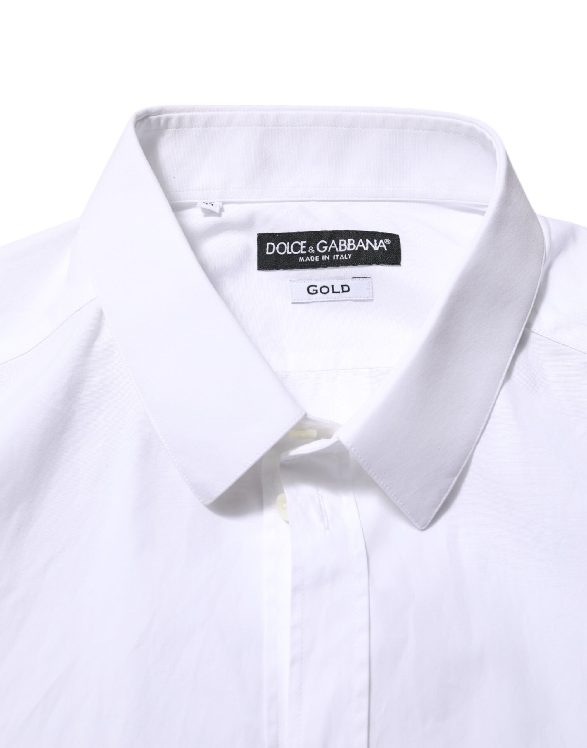 Dolce & Gabbana White Cotton Long Sleeves GOLD Formal Men's Shirt (Pre-Owned)