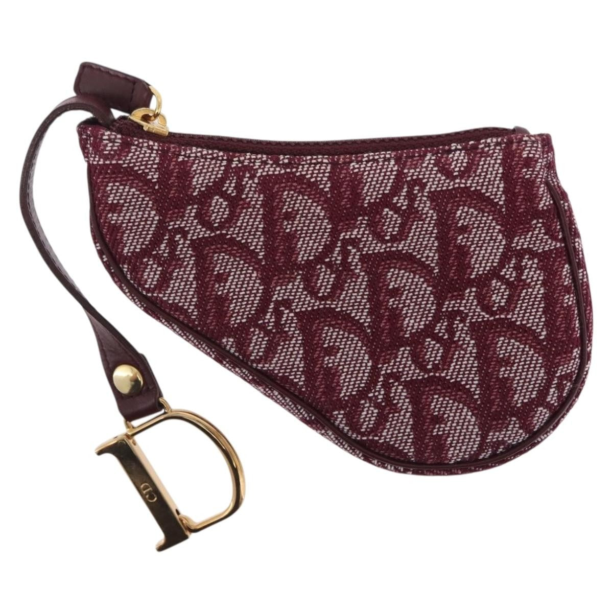 Christian Dior Vintage Saddle Zip Coin Purse Diorissimo Canvas Red Canvas Clutche & Pouche Bag (Pre-Owned)