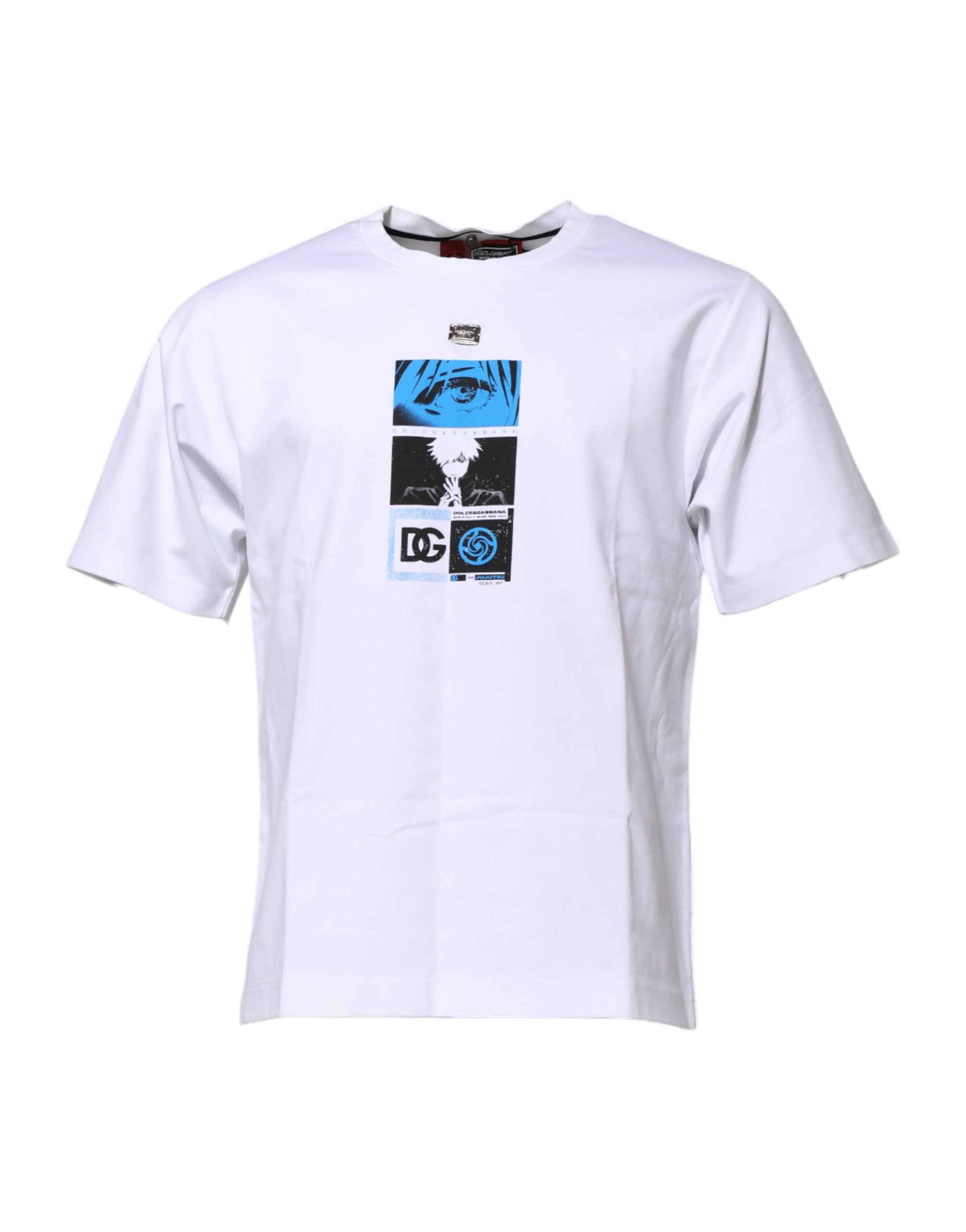 Dolce & Gabbana White Cotton Crew Neck Graphic Print Men's T-shirt