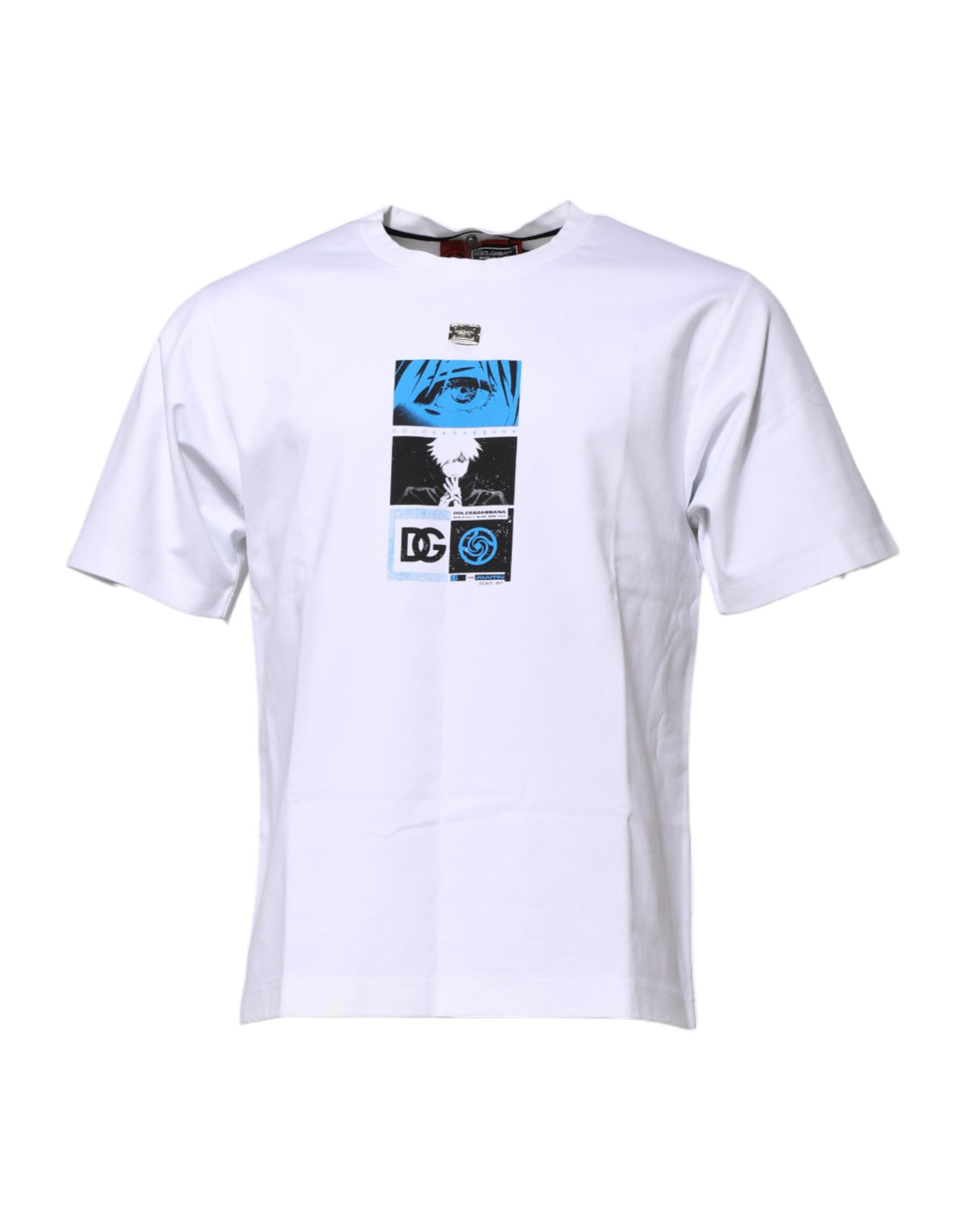 Dolce & Gabbana White Cotton Crew Neck Graphic Print Men's T-shirt
