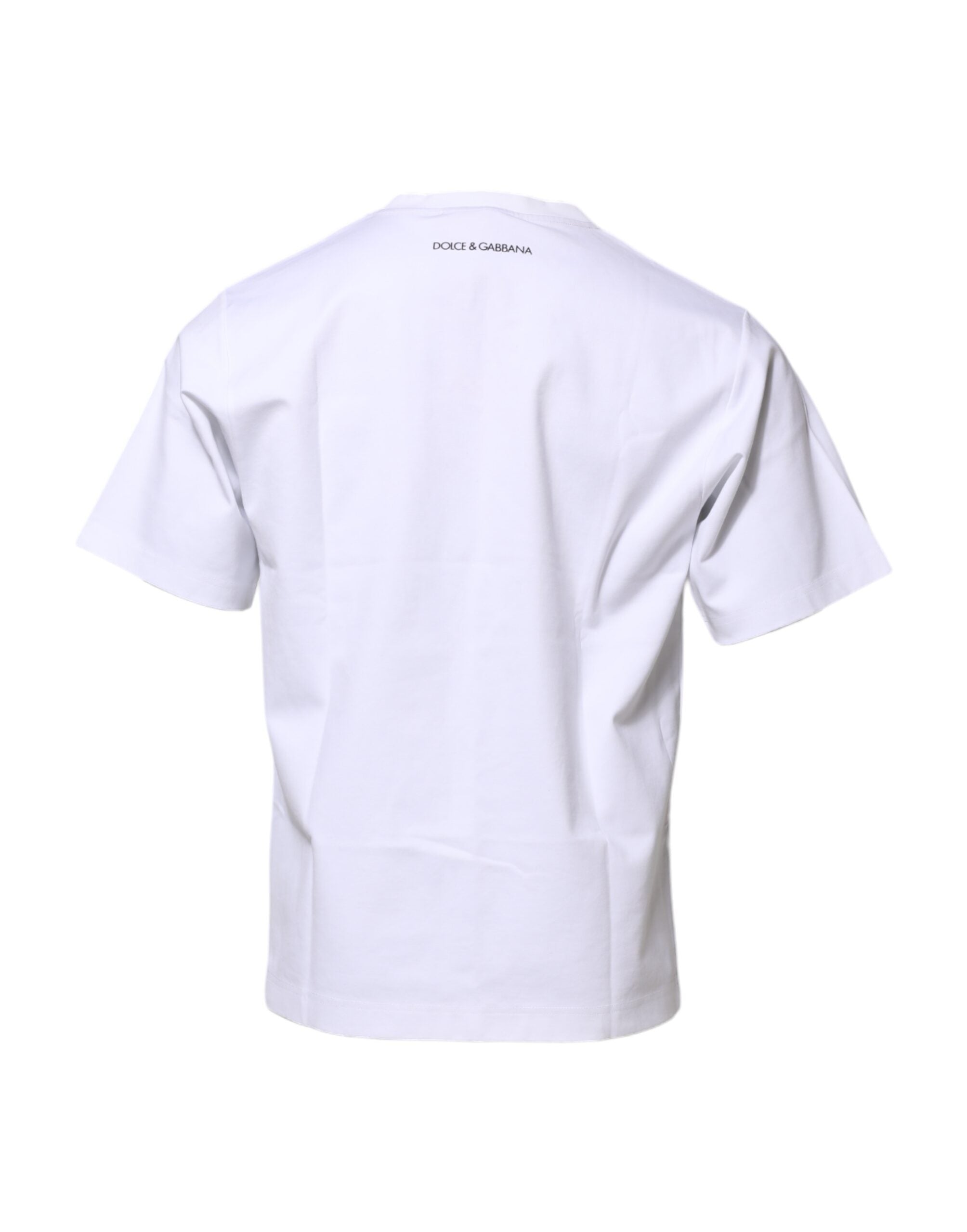 Dolce & Gabbana White Cotton Crew Neck Graphic Print Men's T-shirt