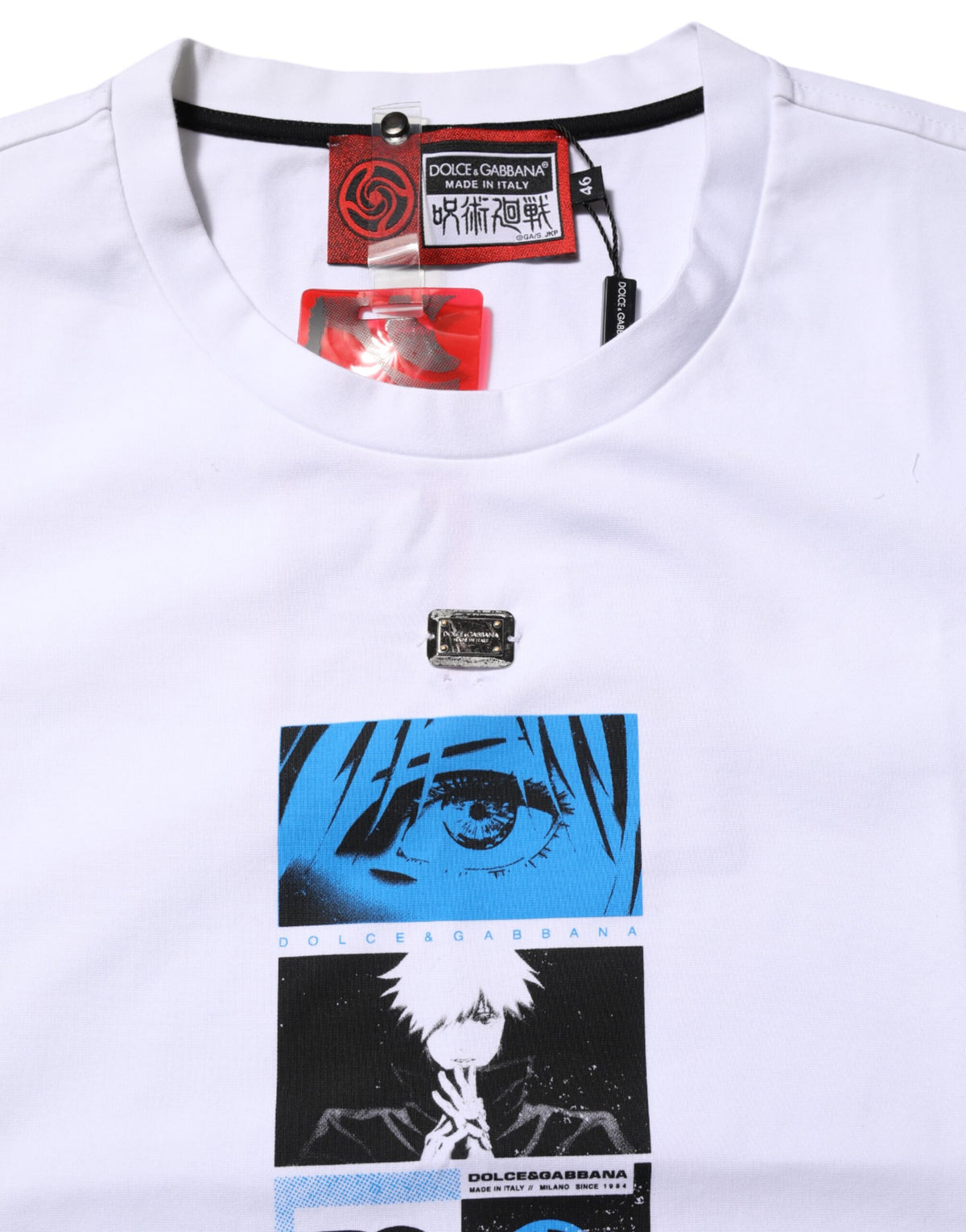 Dolce & Gabbana White Cotton Crew Neck Graphic Print Men's T-shirt