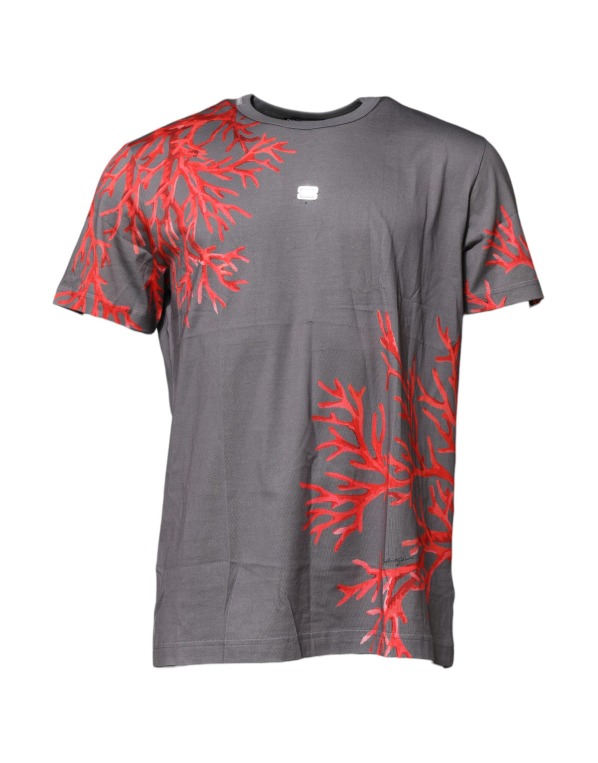Dolce & Gabbana Gray Cotton Coral Print Logo Plaque Men's T-shirt