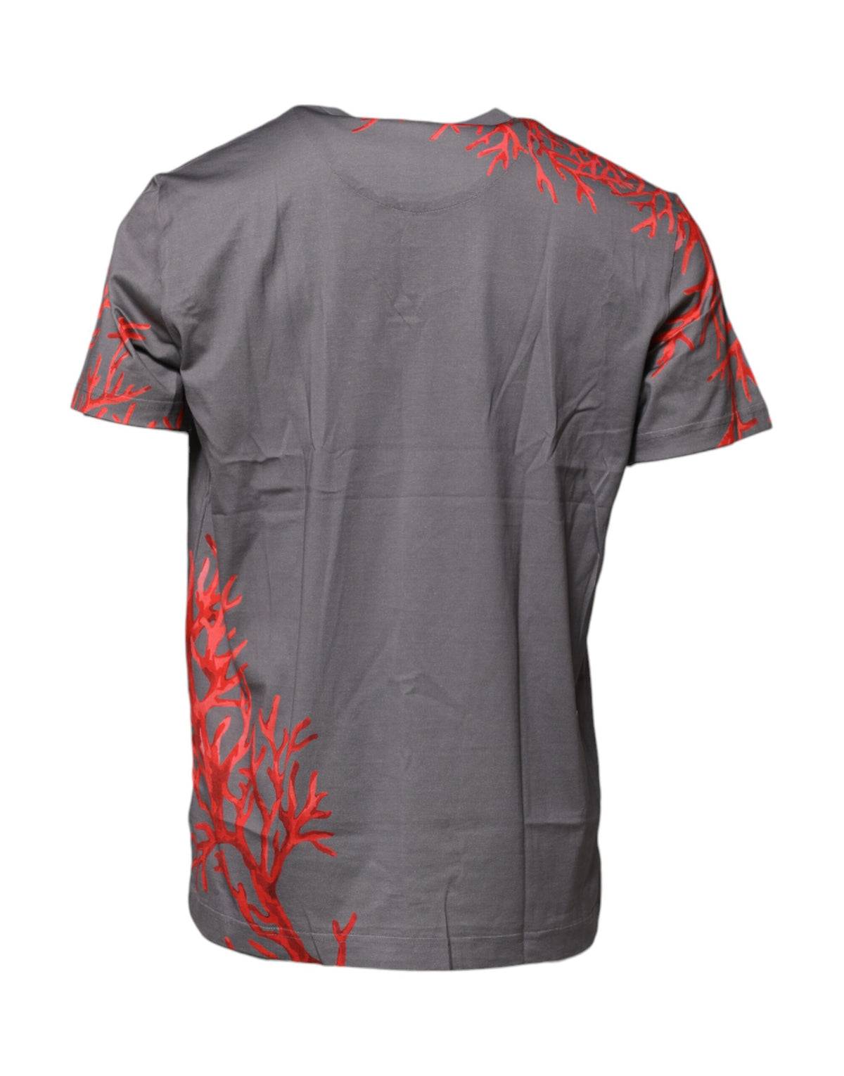 Dolce & Gabbana Gray Cotton Coral Print Logo Plaque Men's T-shirt