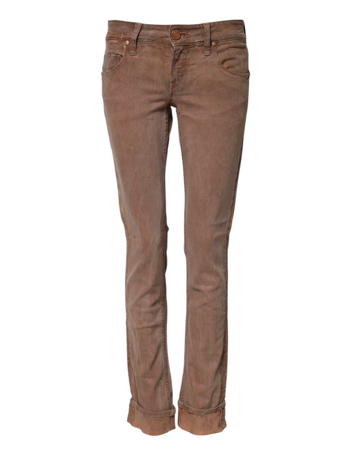 Acht Brown Cotton Slim Fit Denim Low Waist Women's Jeans