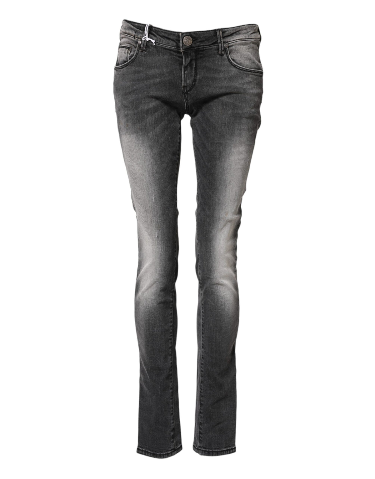 Acht Dark Gray Cotton Slim Fit Denim Low Waist Denim Women's Jeans