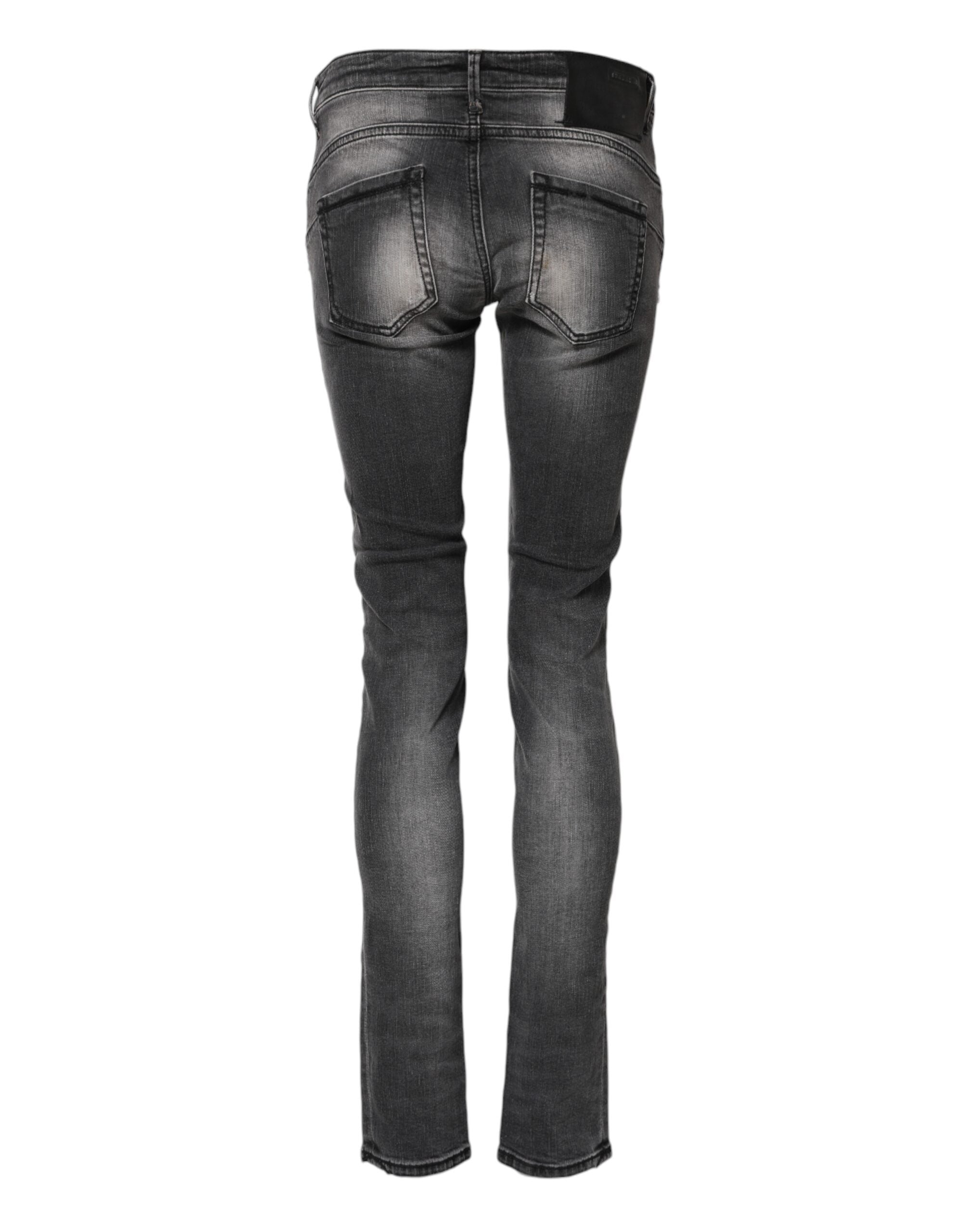 Acht Dark Gray Cotton Slim Fit Denim Low Waist Denim Women's Jeans