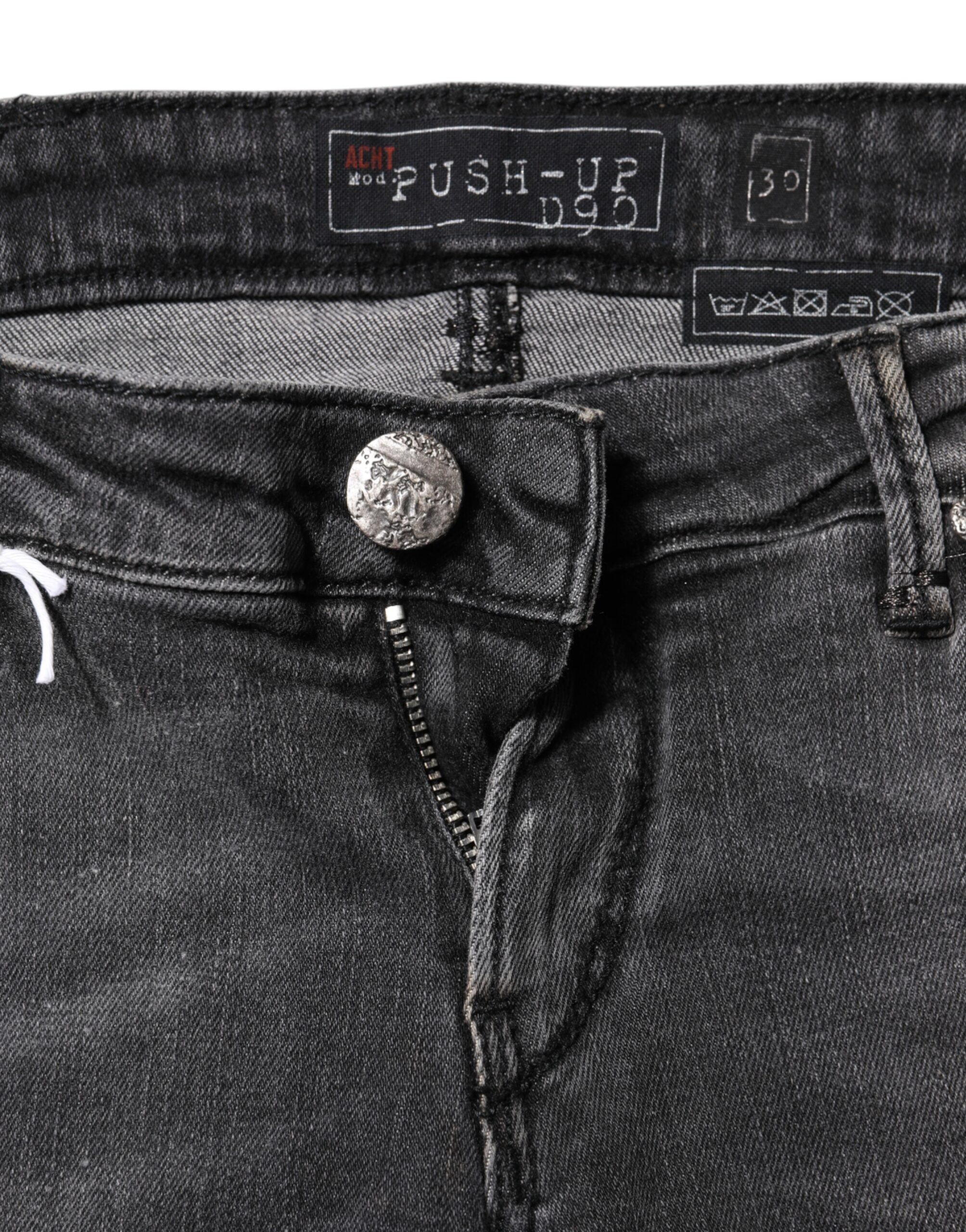 Acht Dark Gray Cotton Slim Fit Denim Low Waist Denim Women's Jeans