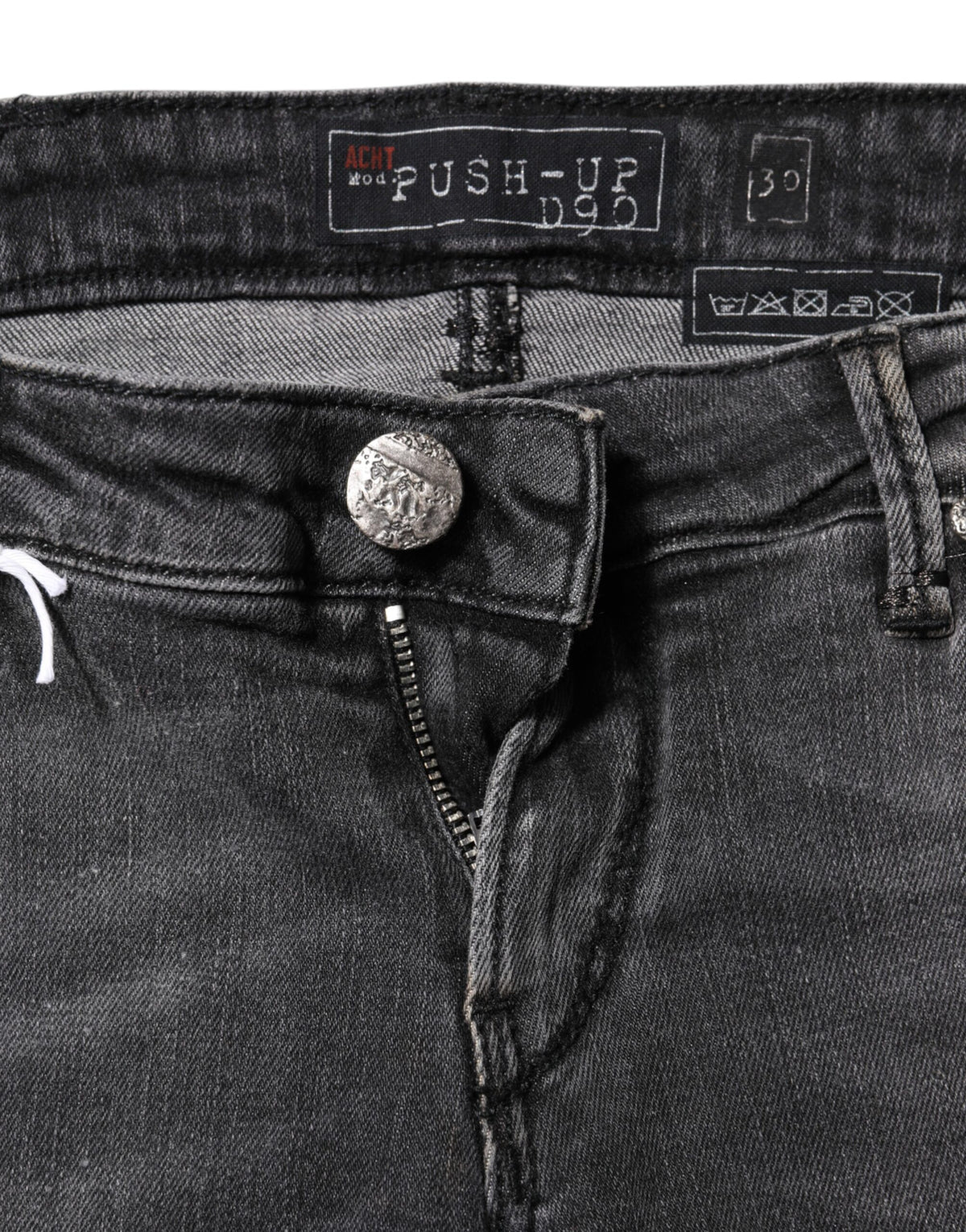 Acht Dark Gray Cotton Slim Fit Denim Low Waist Denim Women's Jeans