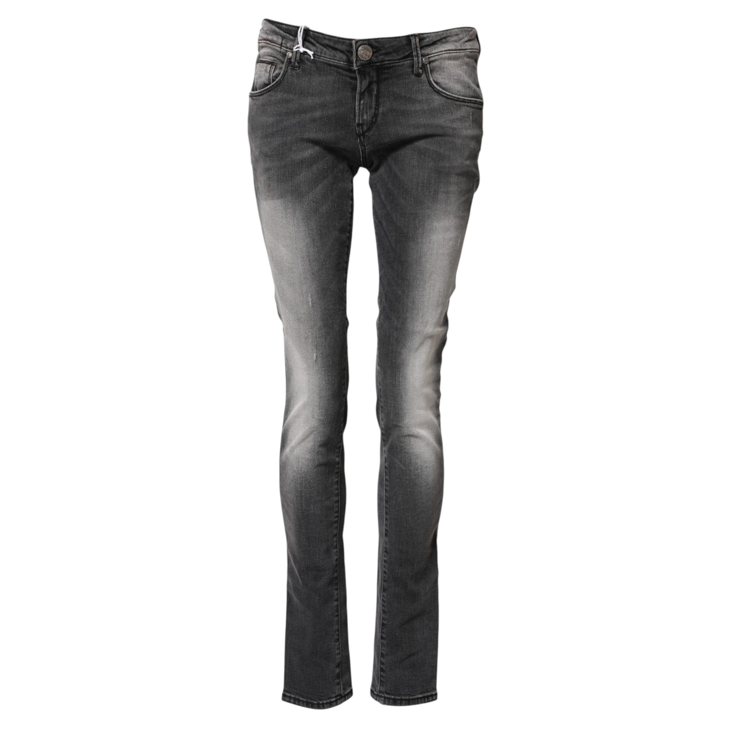 Acht Dark Gray Cotton Slim Fit Denim Low Waist Denim Women's Jeans