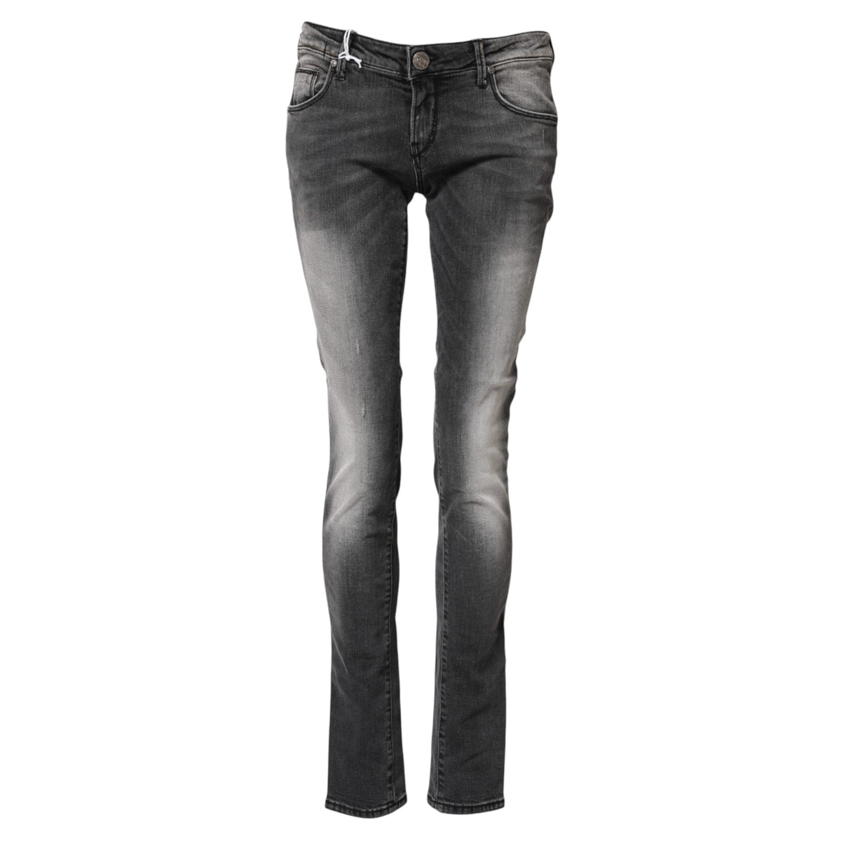 Acht Dark Gray Cotton Slim Fit Denim Low Waist Denim Women's Jeans
