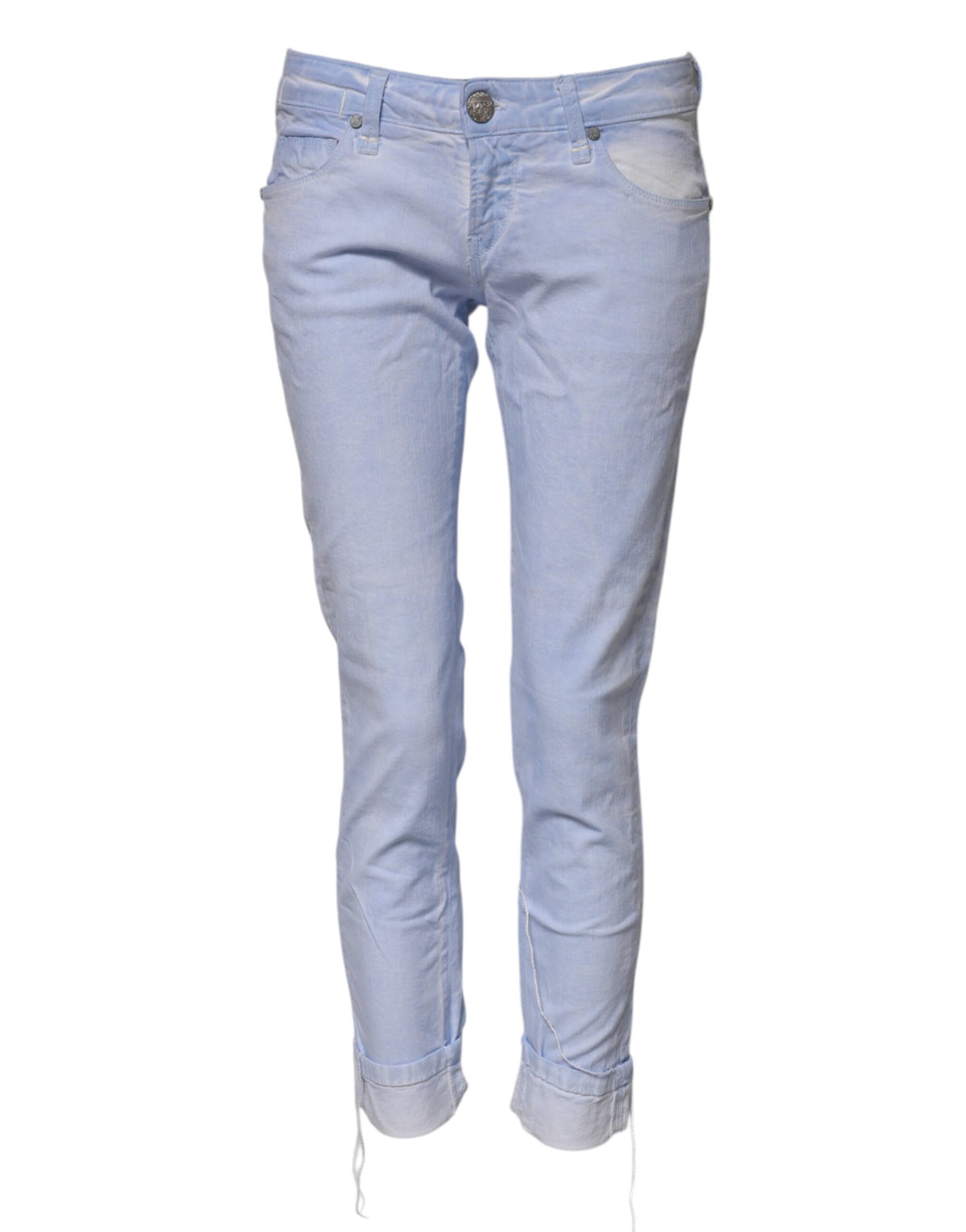 Acht Light Blue Cotton Slim Fit Denim Low Waist Denim Women's Jeans