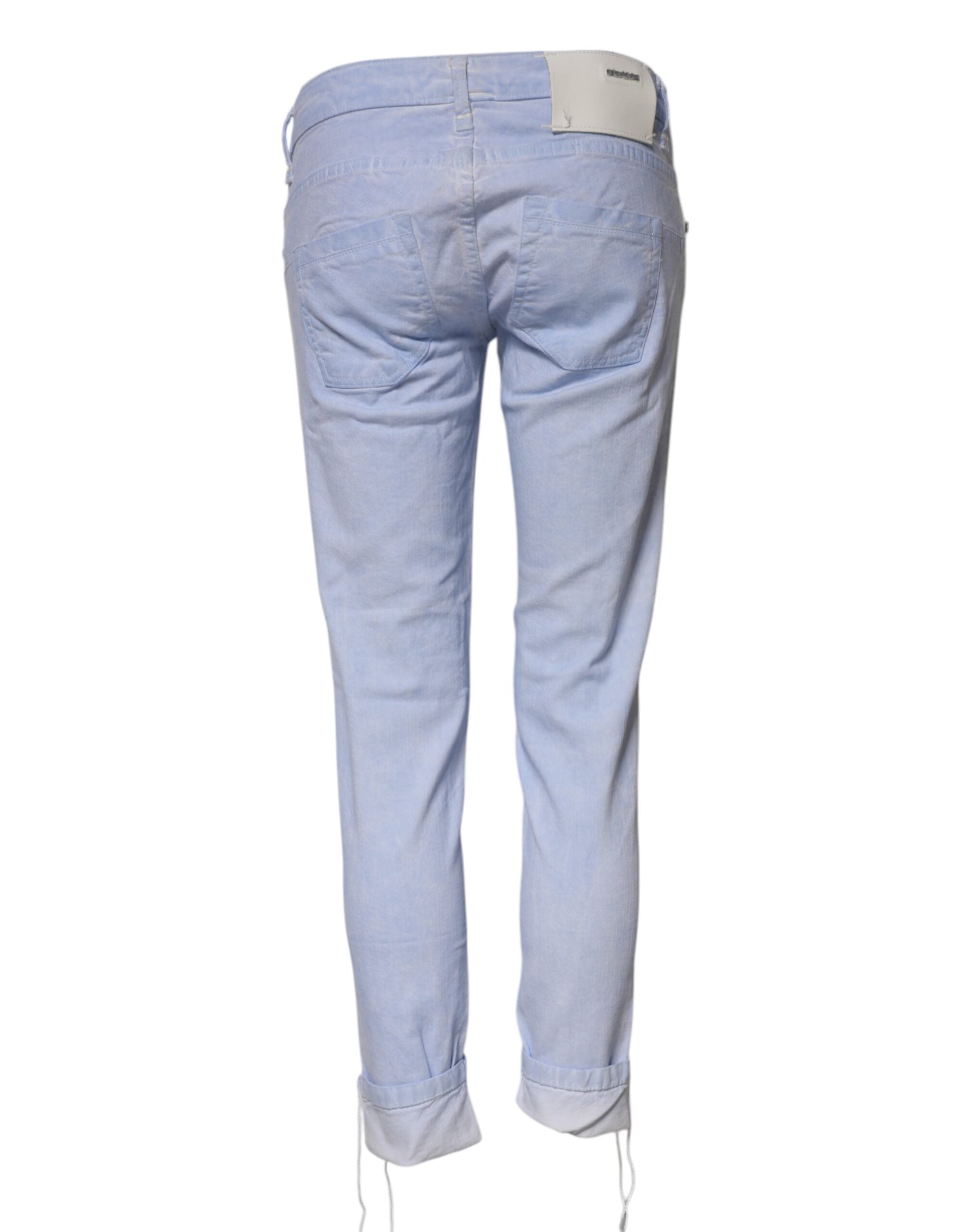 Acht Light Blue Cotton Slim Fit Denim Low Waist Denim Women's Jeans