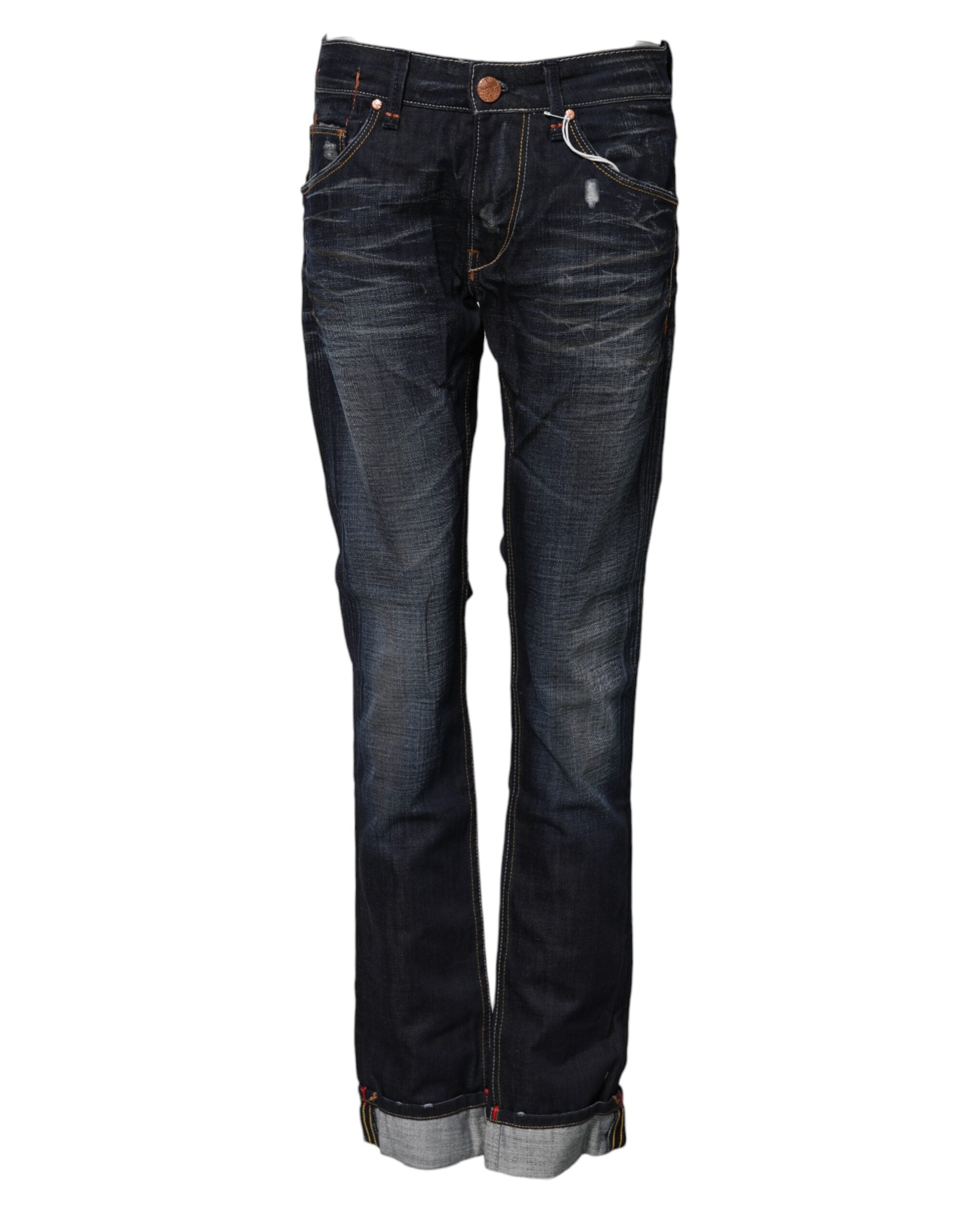 Acht Blue Washed Cotton Mid Waist Flared Denim Women's Jeans