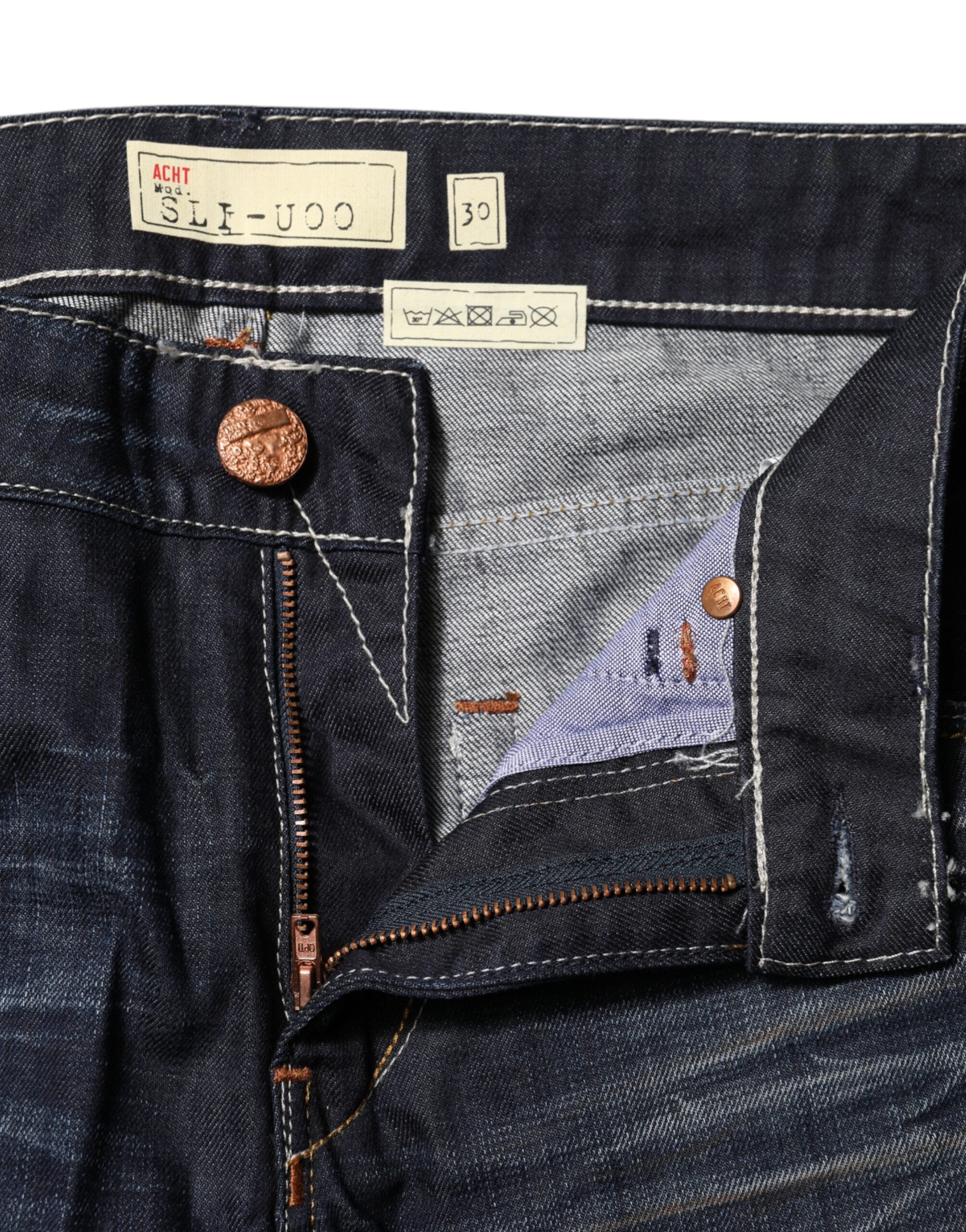 Acht Blue Washed Cotton Mid Waist Flared Denim Women's Jeans