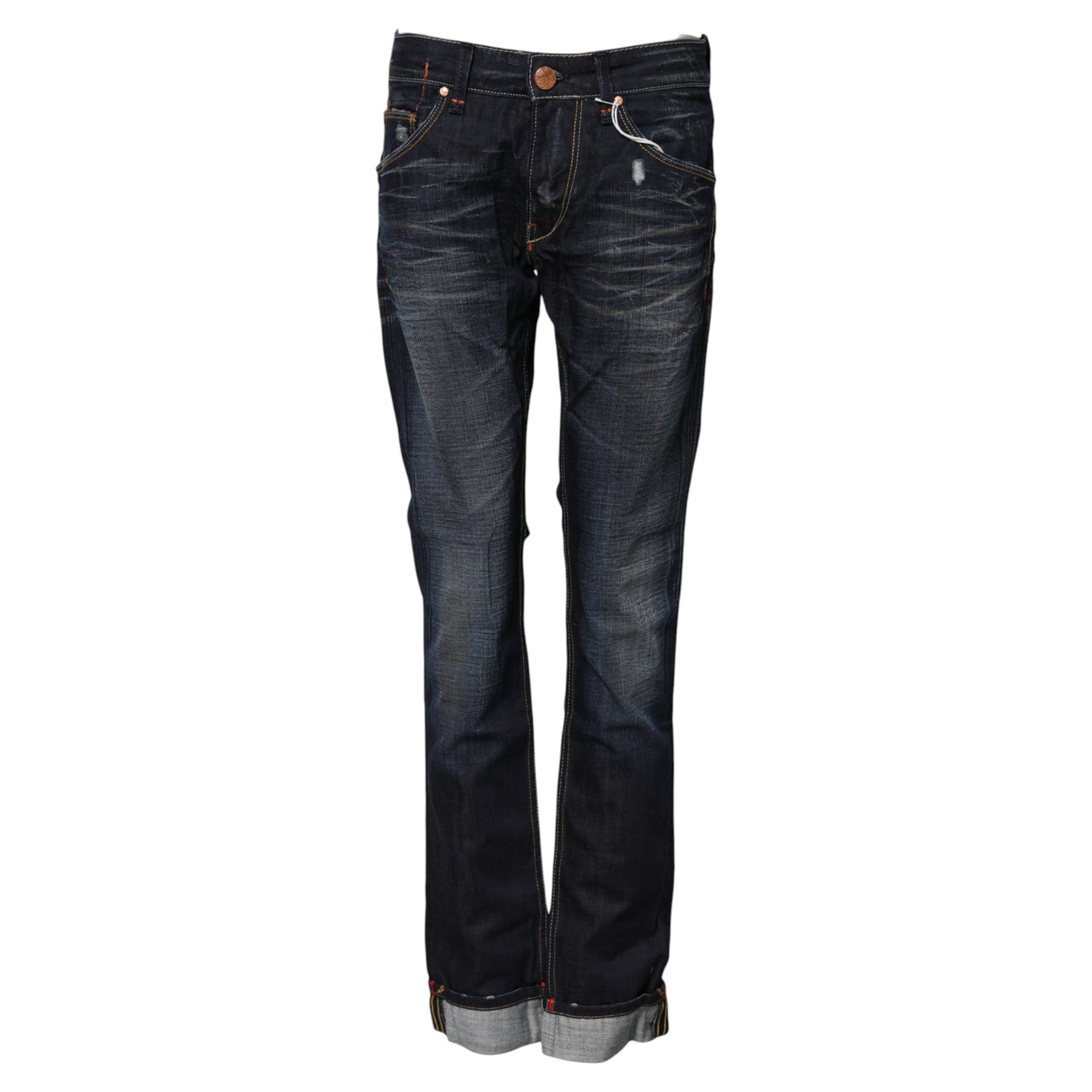 Acht Blue Washed Cotton Mid Waist Flared Denim Women's Jeans