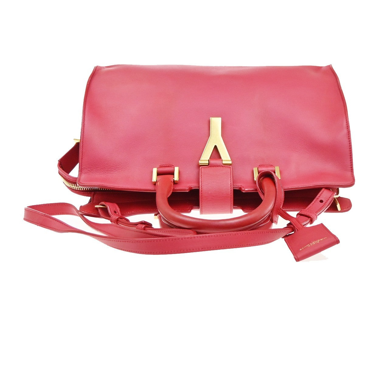 Saint Laurent Classic Y Cabas Leather Red Leather Tote Bag Bag (Pre-Owned)