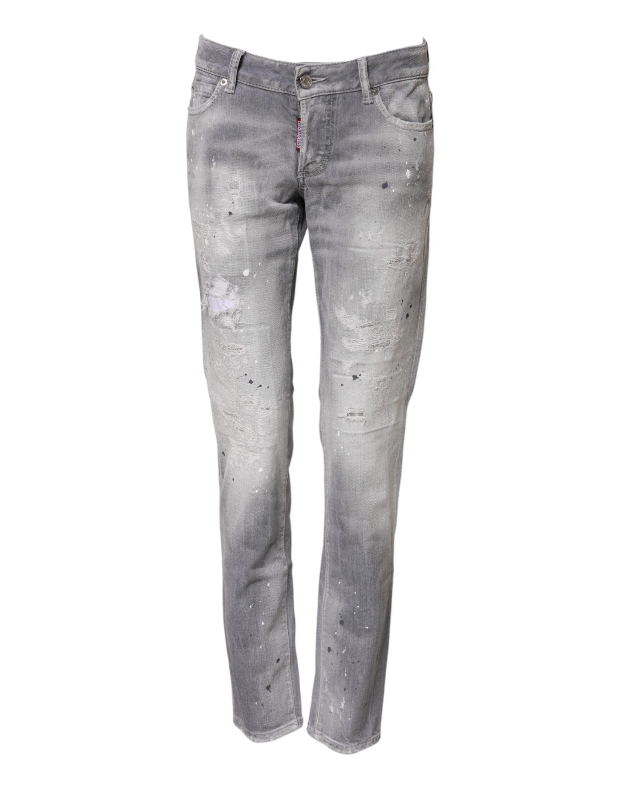 Dsquared² Gray Washed Mid Waist Tapered Denim Women's Jeans