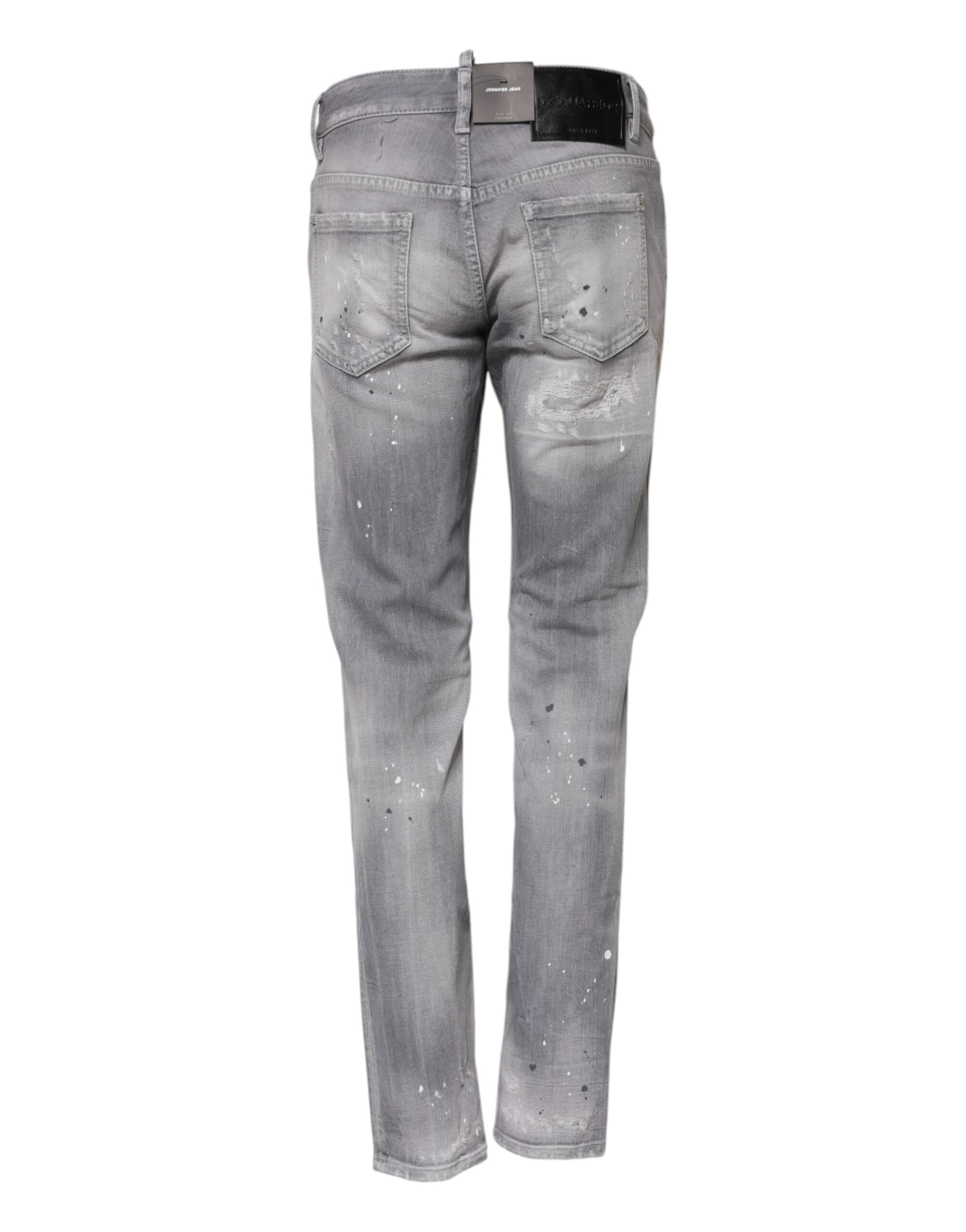 Dsquared² Gray Washed Mid Waist Tapered Denim Women's Jeans