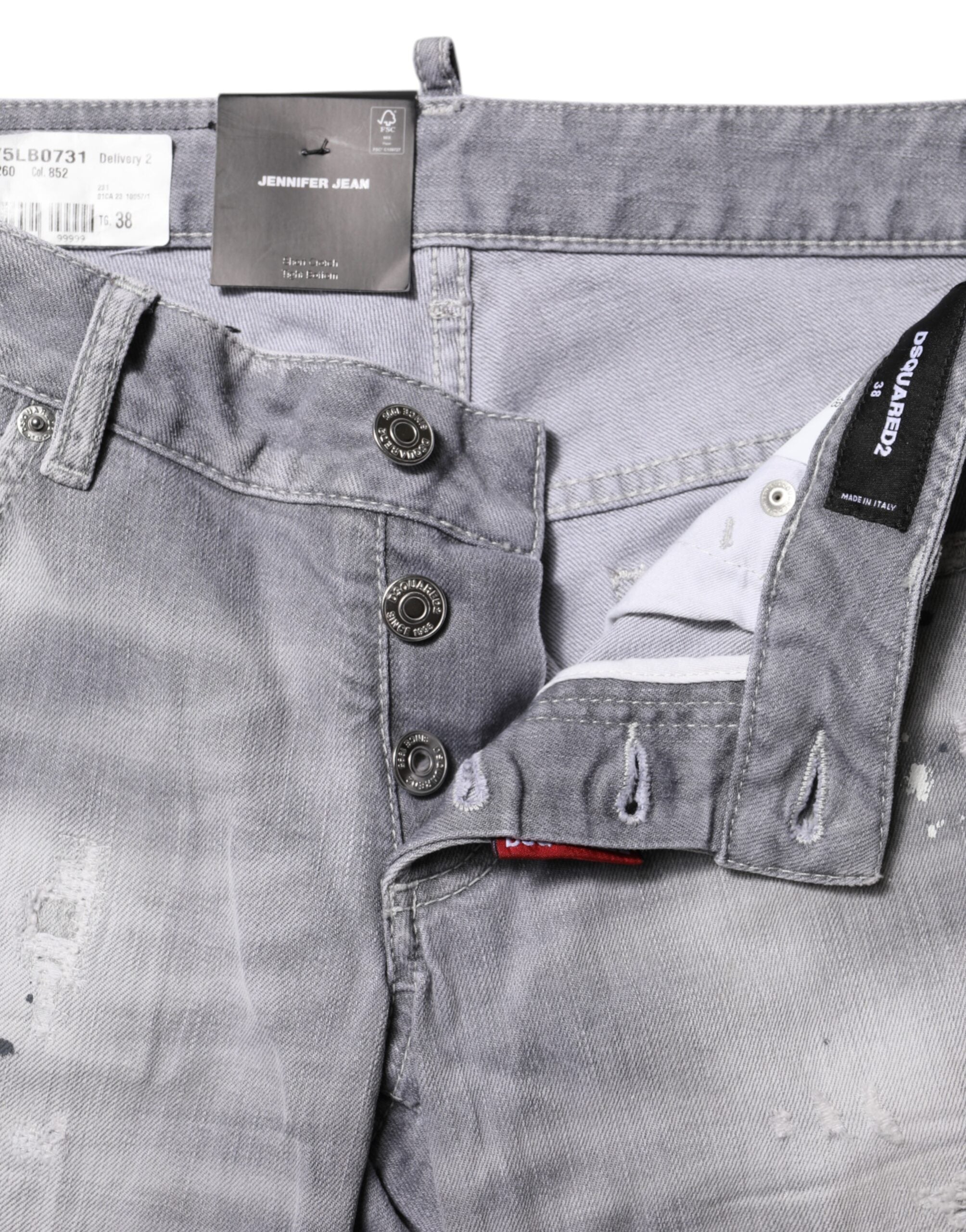 Dsquared² Gray Washed Mid Waist Tapered Denim Women's Jeans