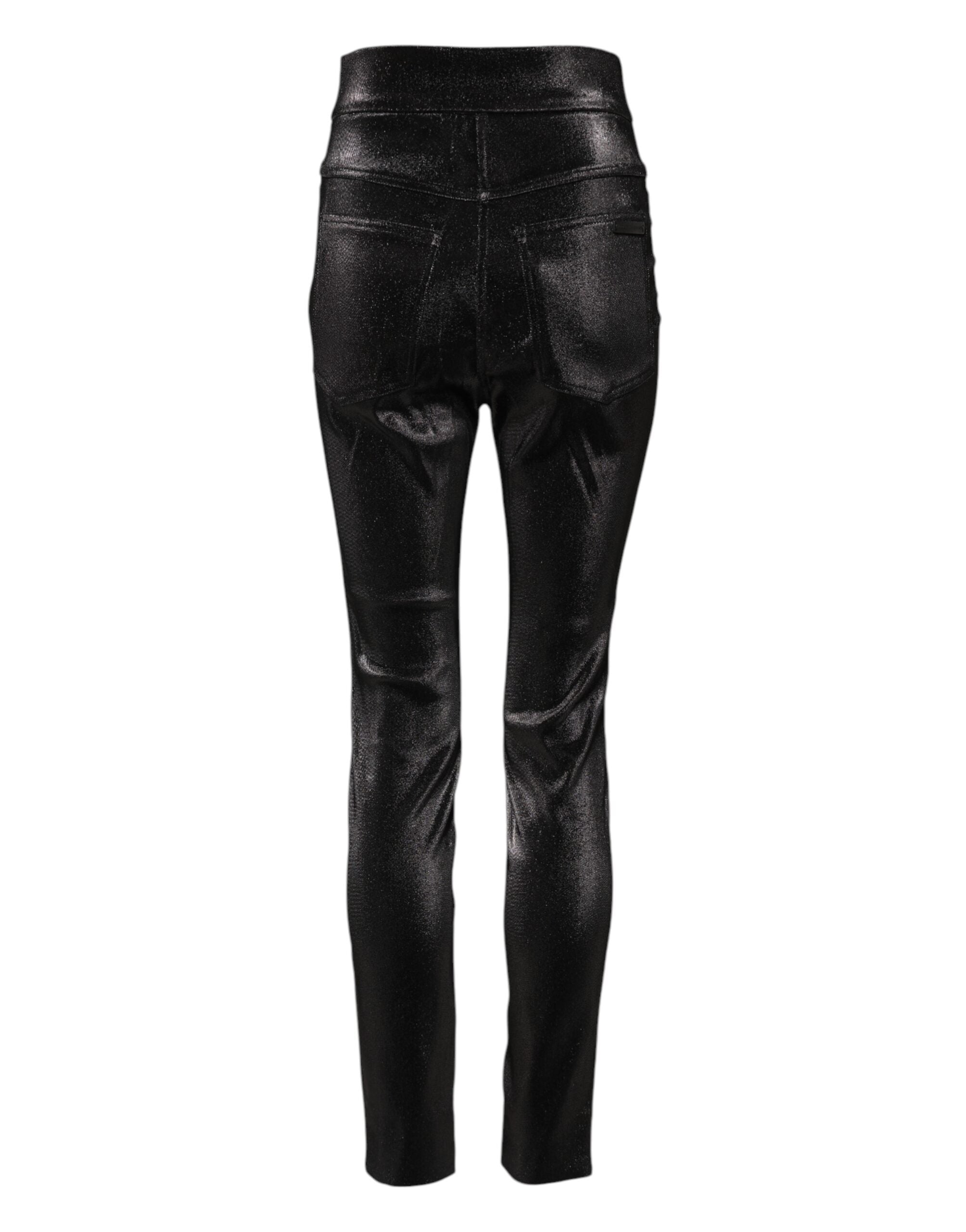 Dolce & Gabbana Black Cotton Stretch Silver Lurex Thread Women's Pants