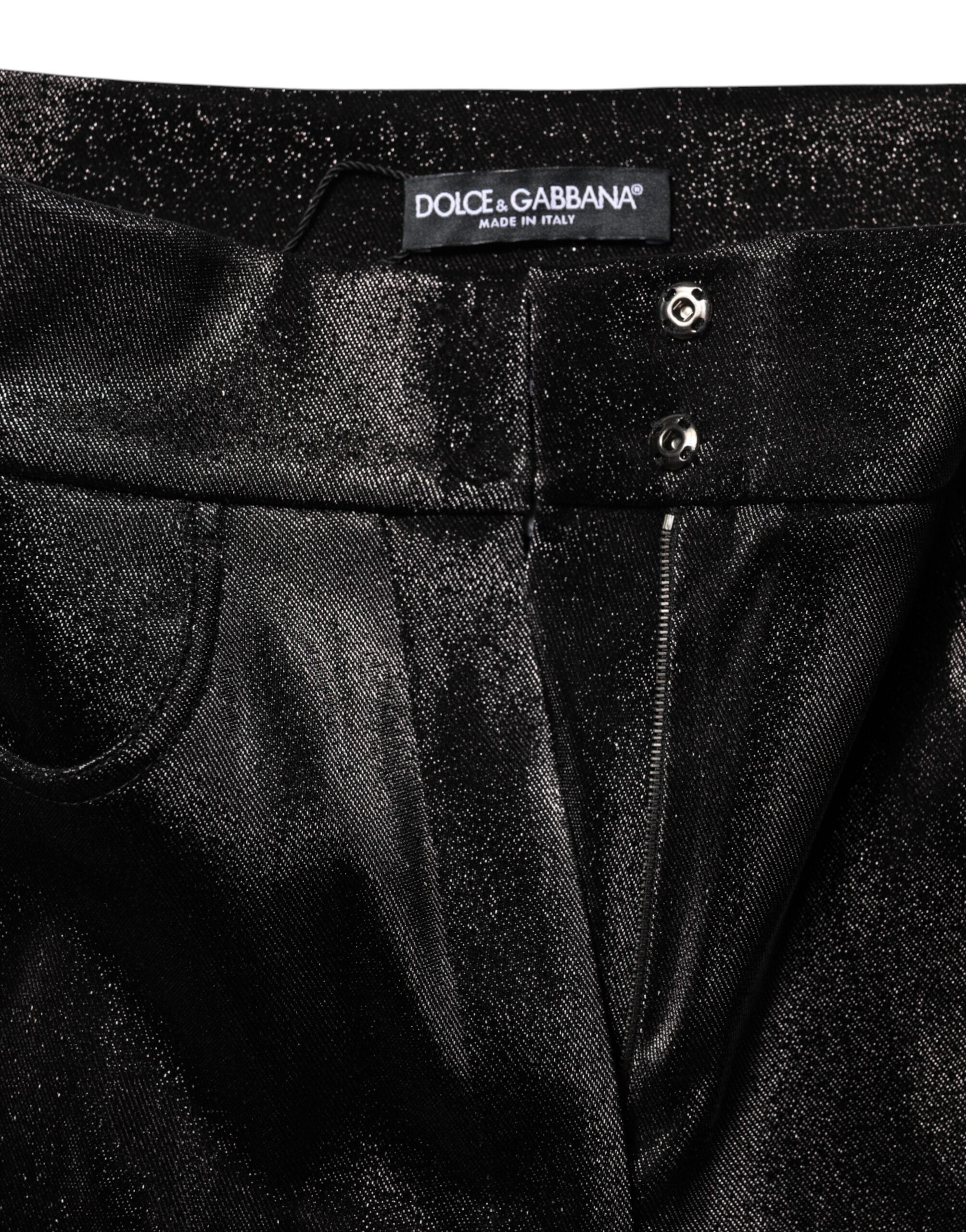 Dolce & Gabbana Black Cotton Stretch Silver Lurex Thread Women's Pants