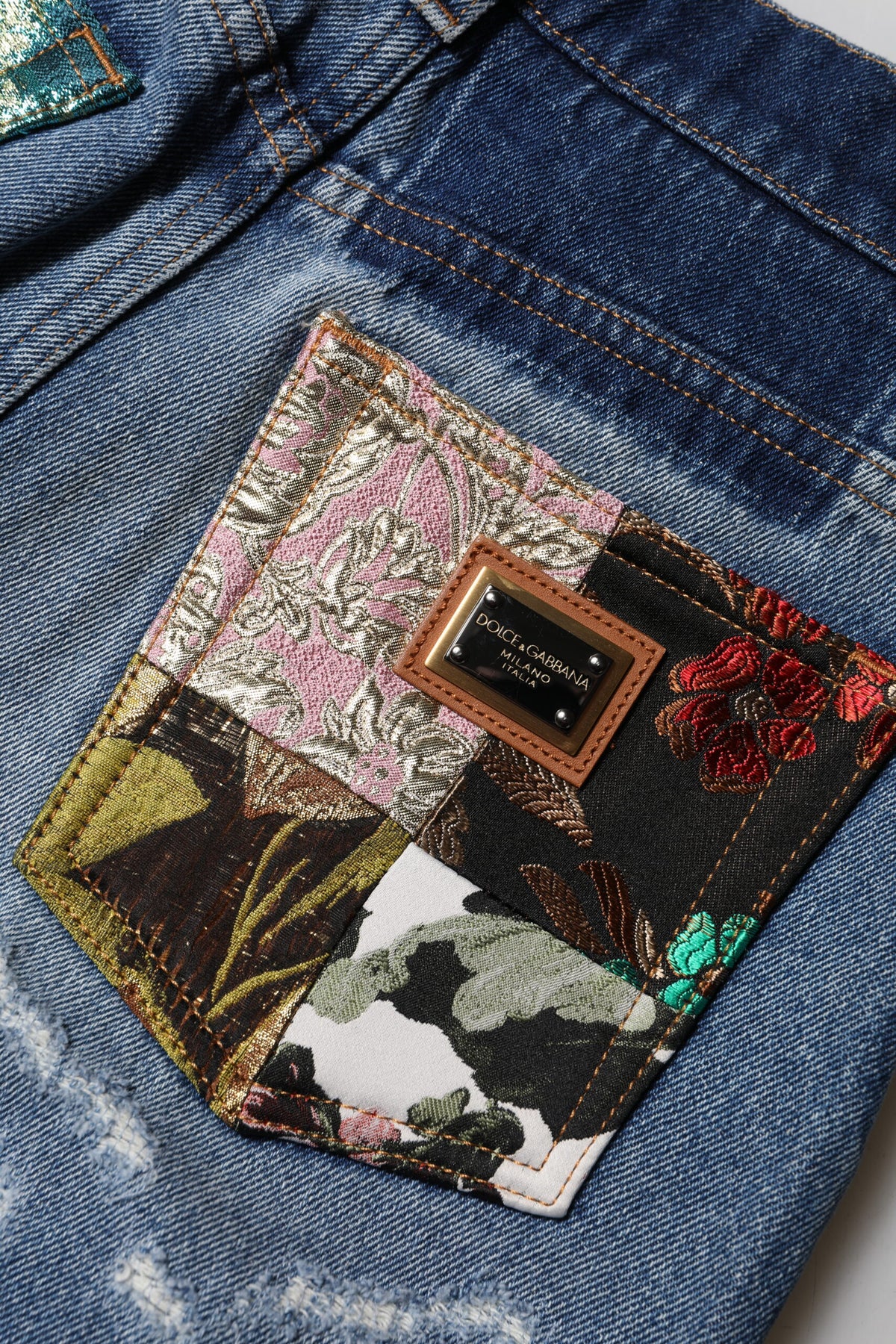 Dolce & Gabbana Blue Cotton Tattered High Waist Denim Women's Jeans