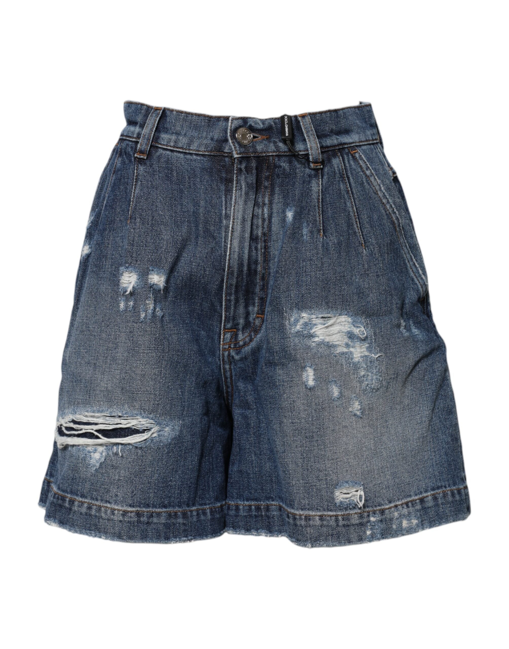 Dolce & Gabbana Blue Cotton Tattered Denim Bermuda Women's Shorts