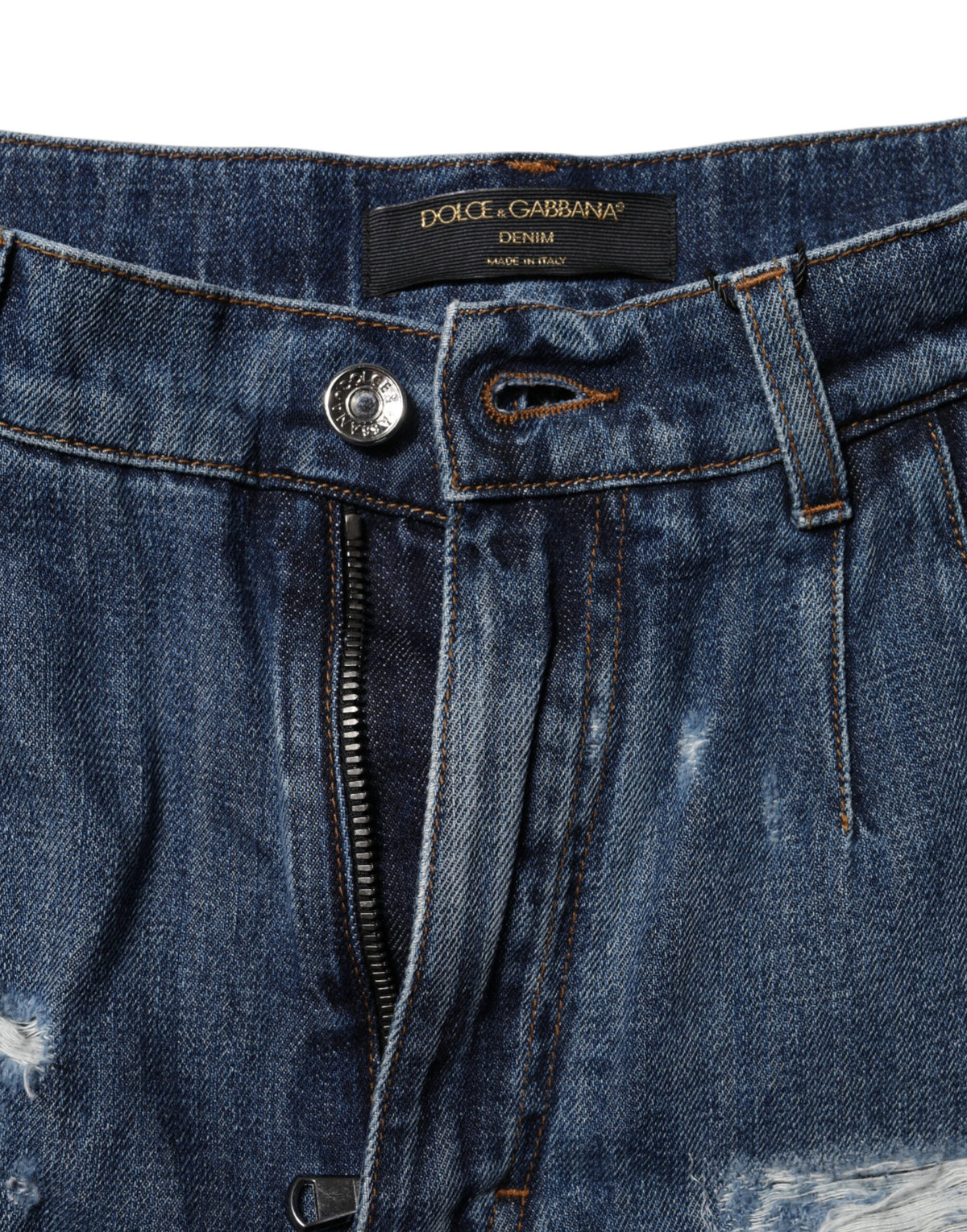 Dolce & Gabbana Blue Cotton Tattered Denim Bermuda Women's Shorts