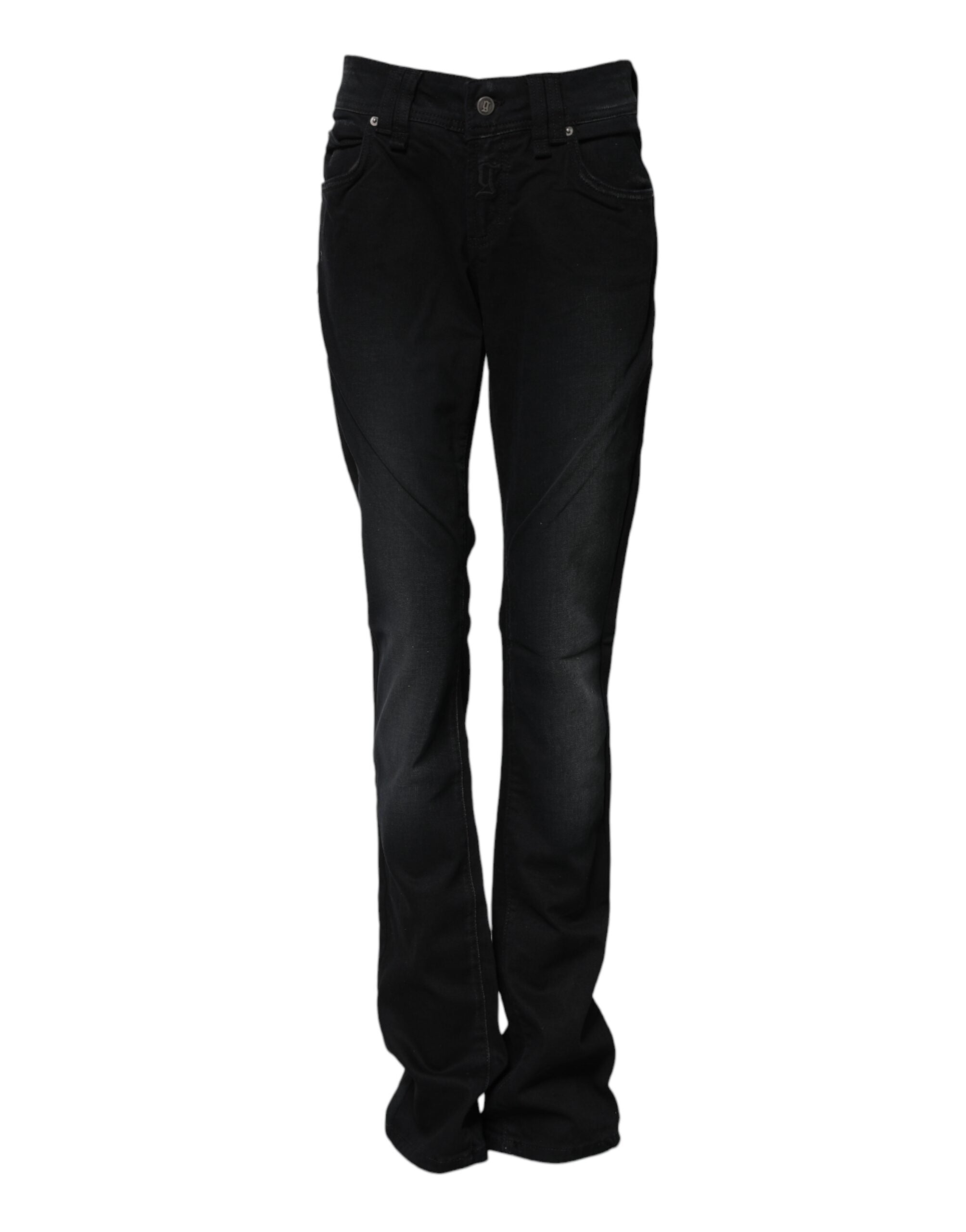 John Galliano Black Cotton Mid Waist Tapered Denim Women's Jeans