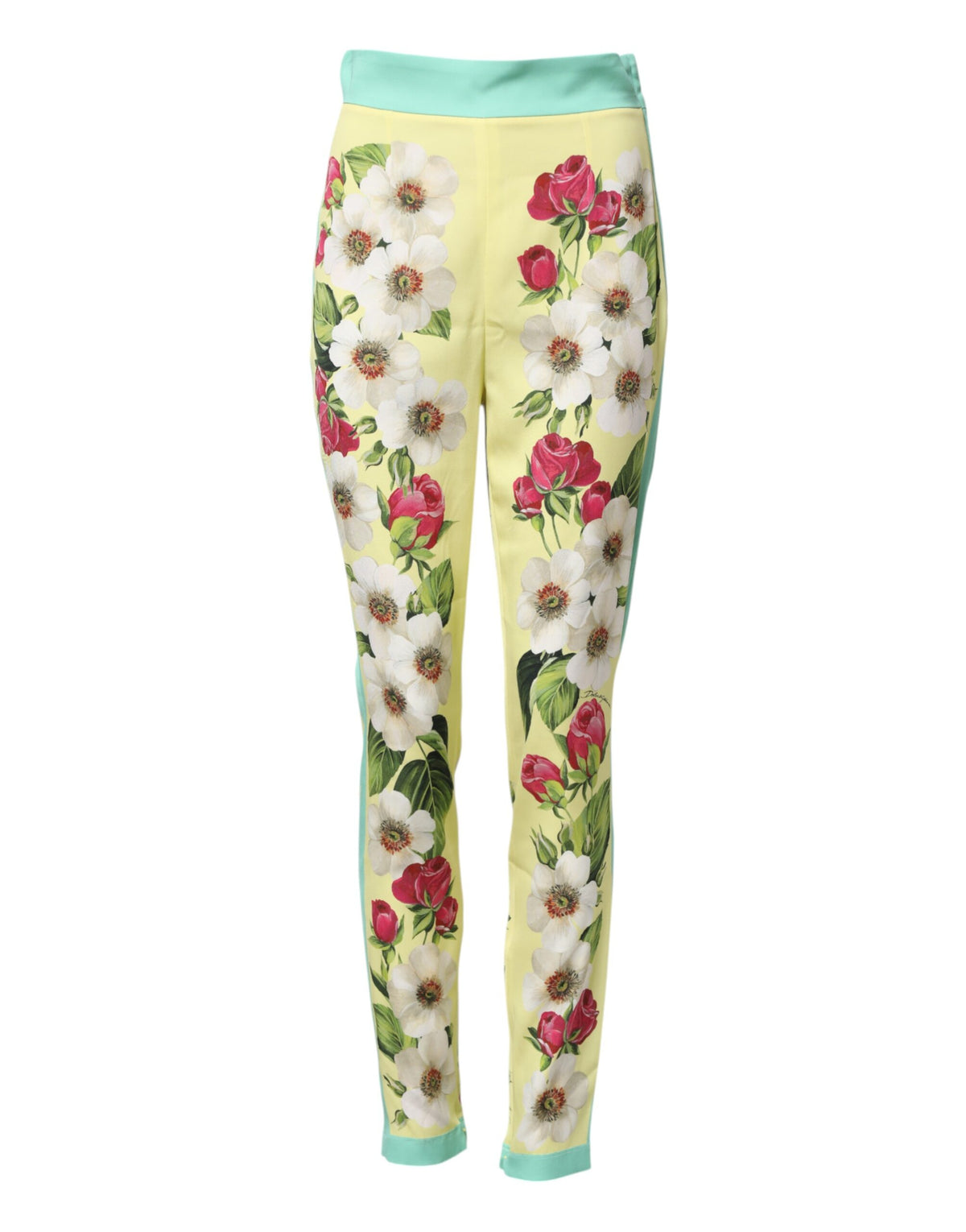 Dolce & Gabbana Yellow Silk Floral Leggings Women's Pants