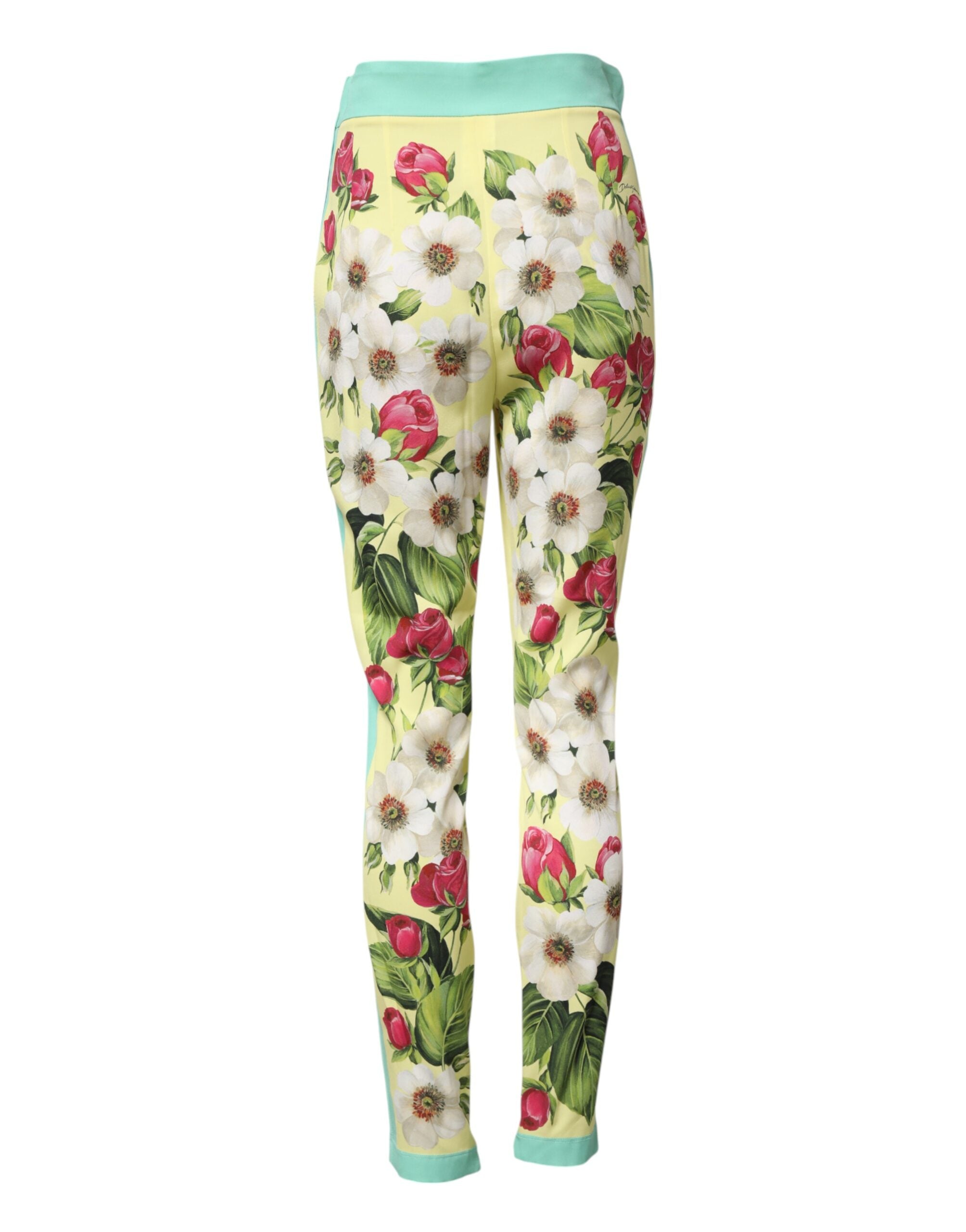 Dolce & Gabbana Yellow Silk Floral Leggings Women's Pants