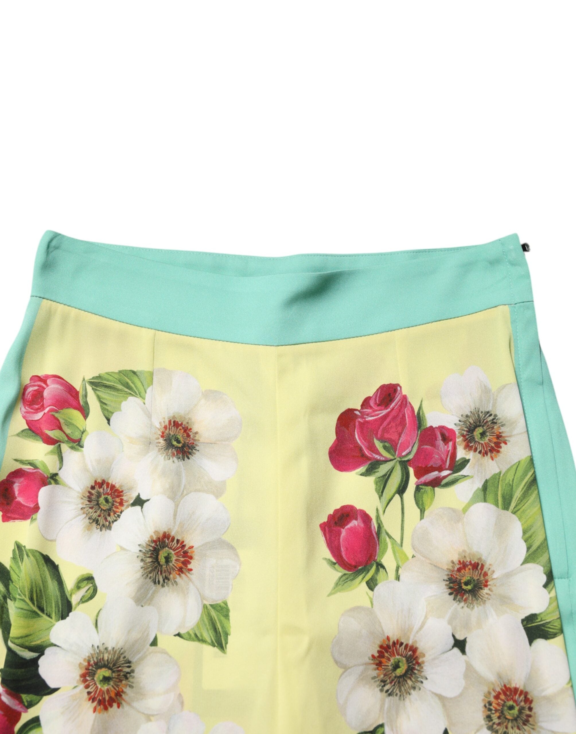Dolce & Gabbana Yellow Silk Floral Leggings Women's Pants