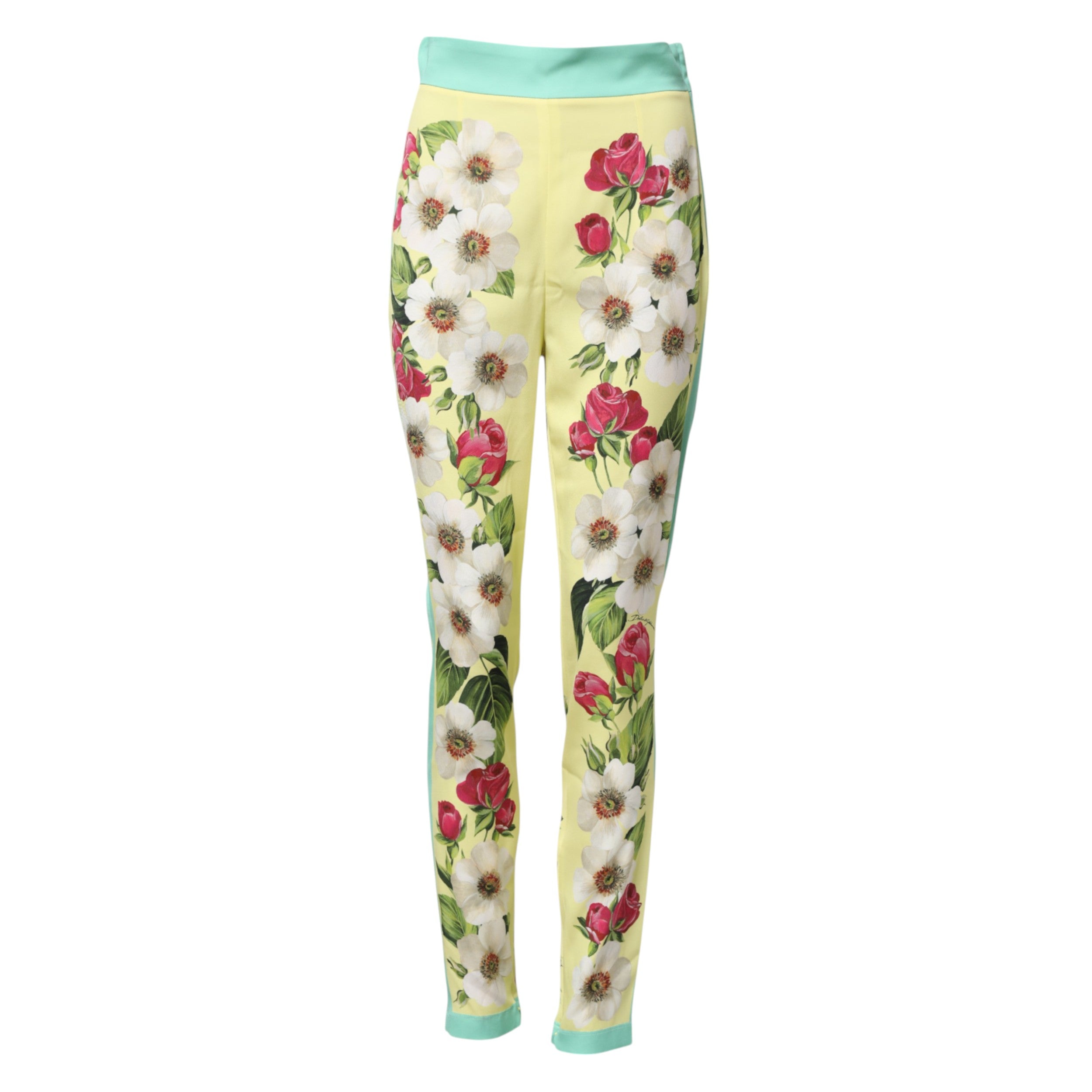 Dolce & Gabbana Yellow Silk Floral Leggings Women's Pants