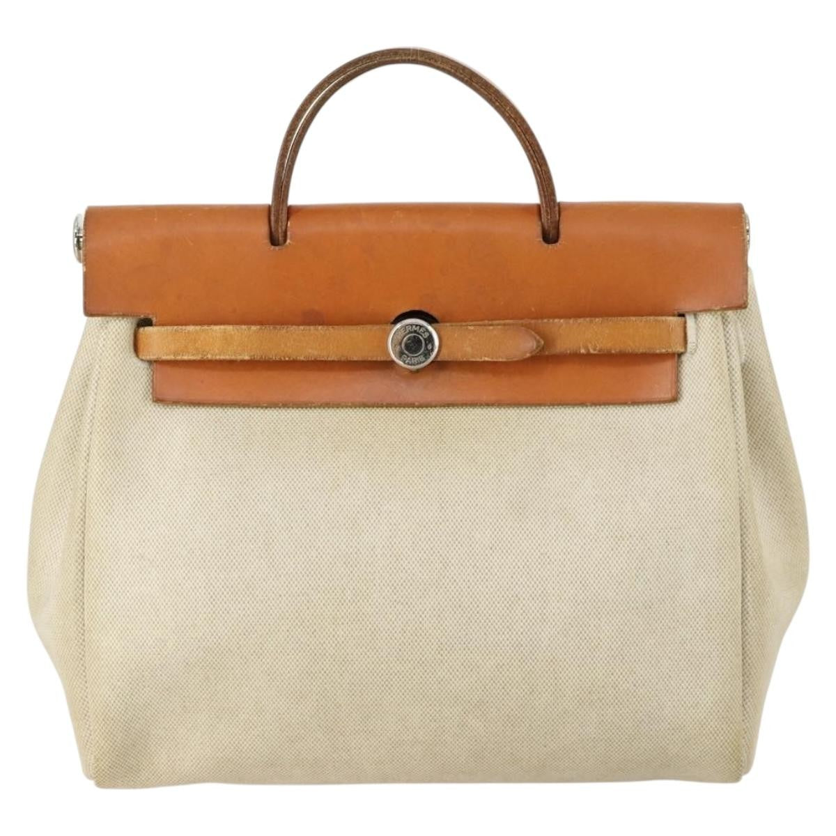 Hermes Herbag A Dos Toile Beige Canvas Backpack Bag (Pre-Owned)