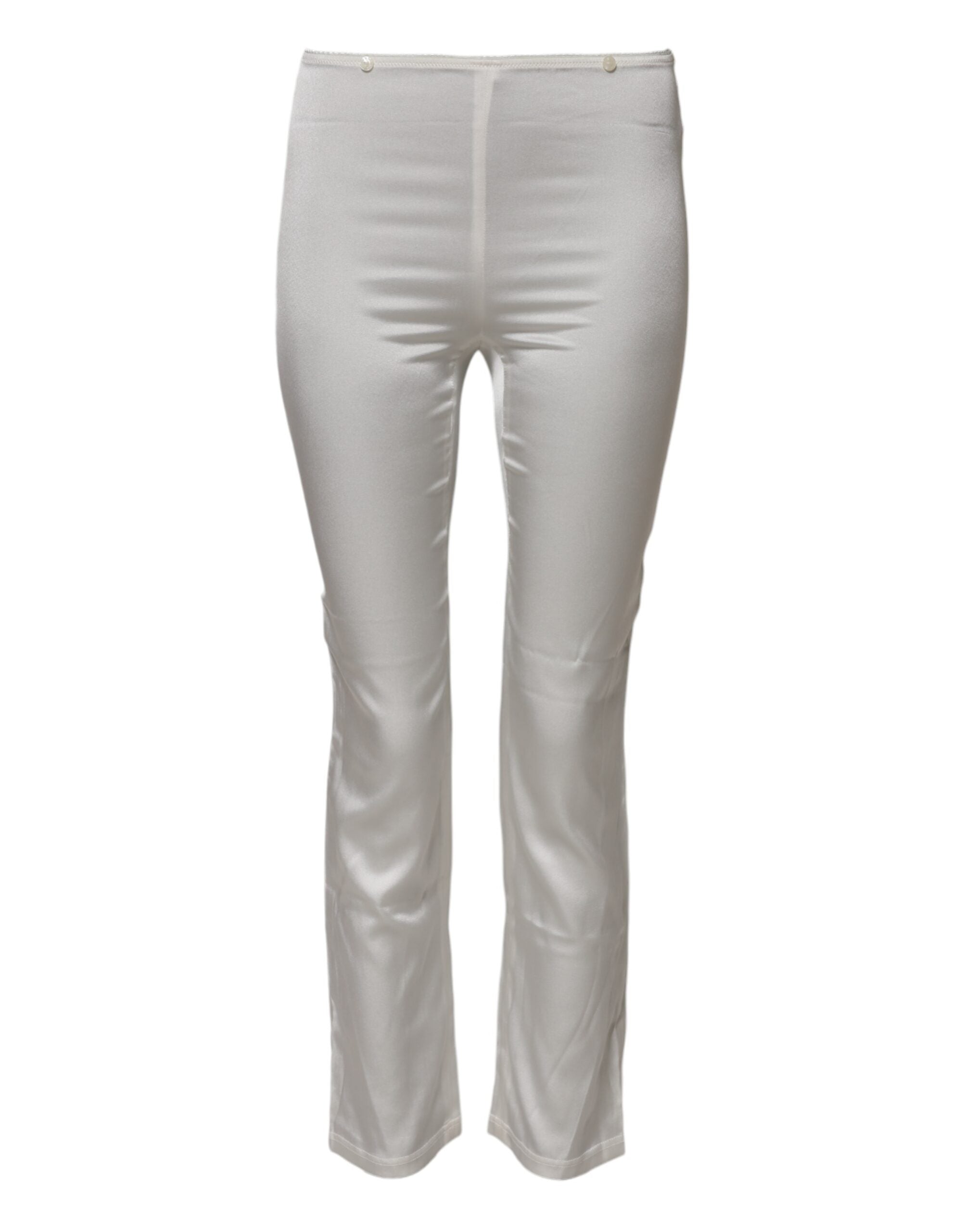 Dolce & Gabbana Ivory Silk Tapered High Waist Women's Pants