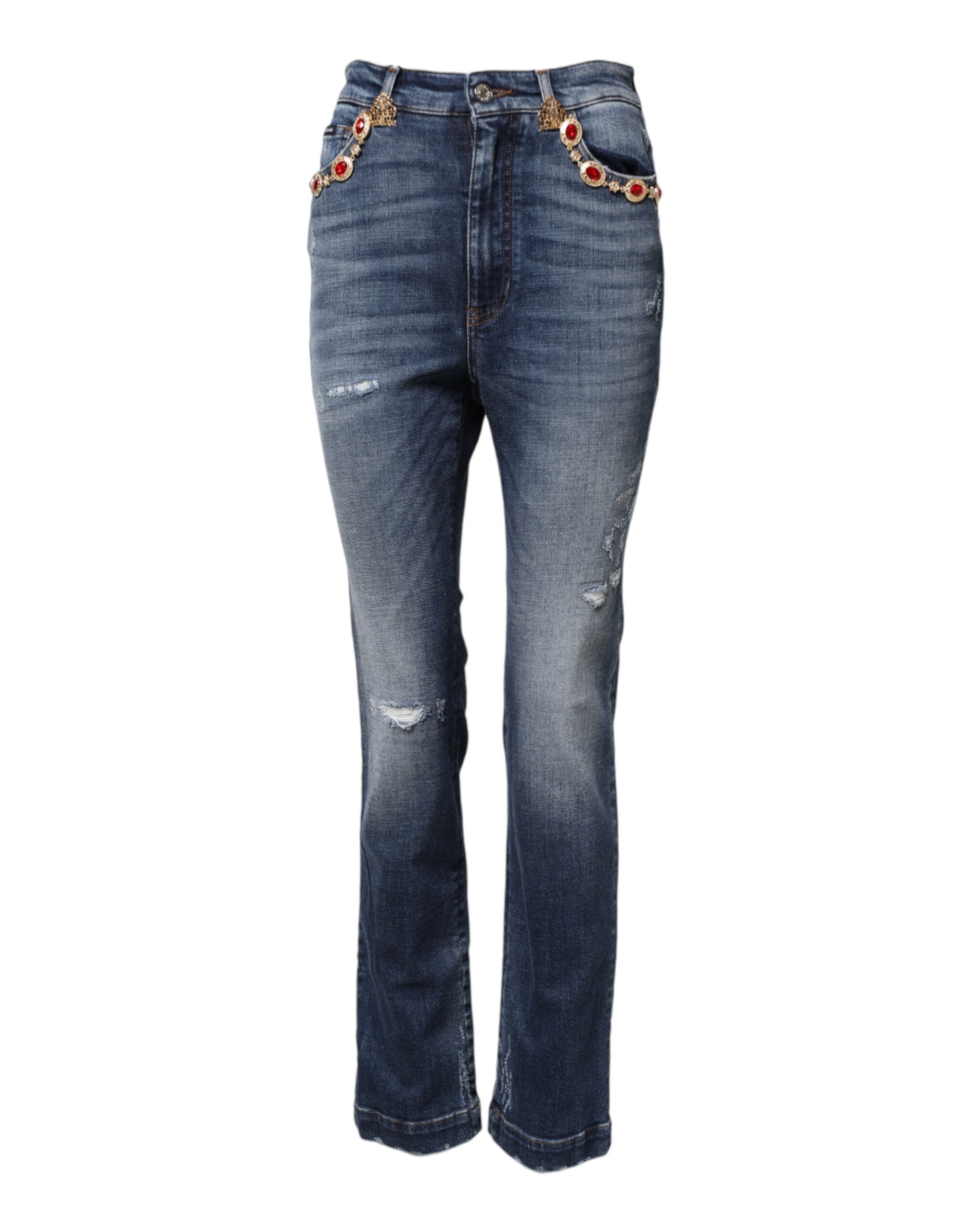 Dolce & Gabbana Blue Rhinestone Embellished Denim Women's Jeans