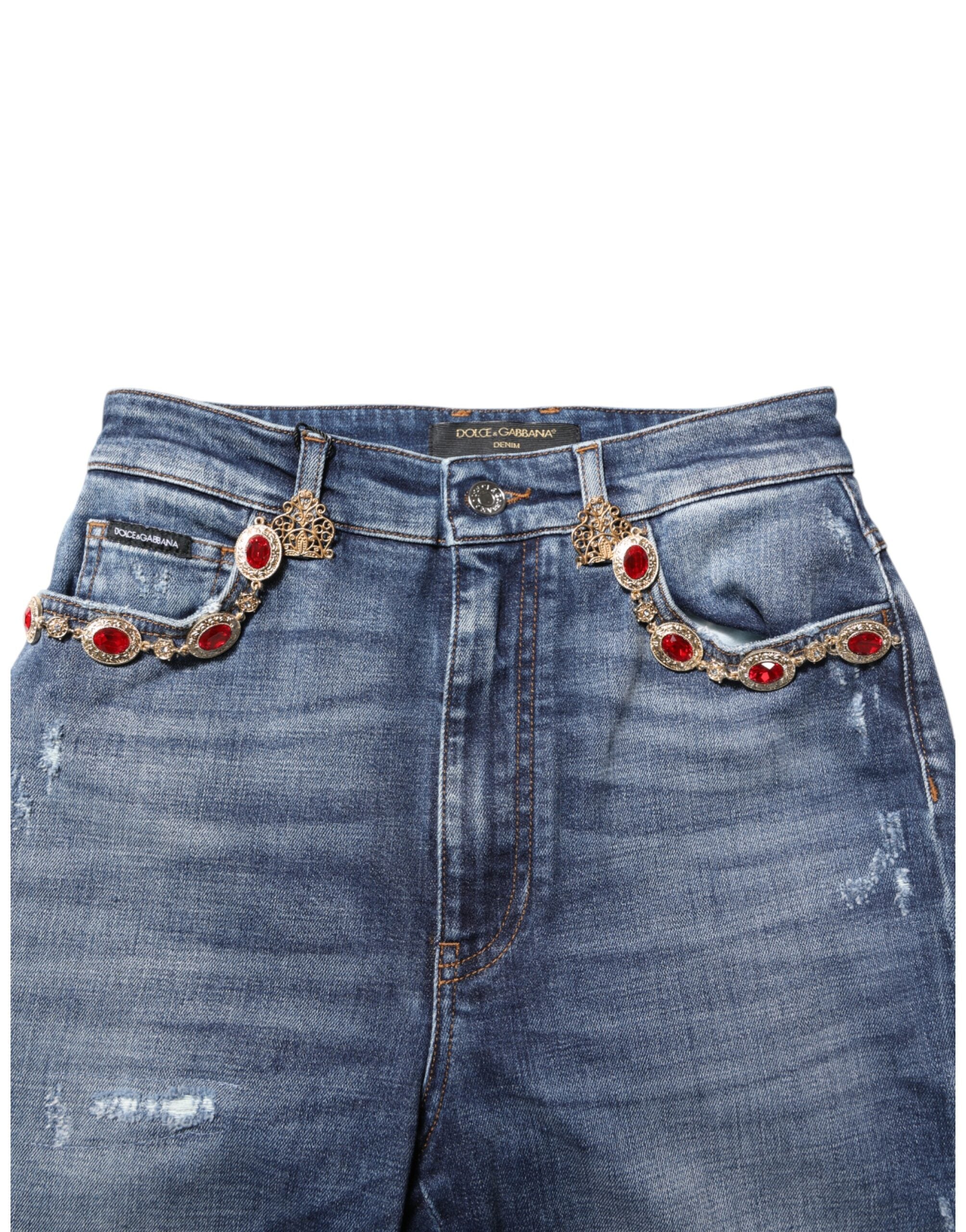Dolce & Gabbana Blue Rhinestone Embellished Denim Women's Jeans