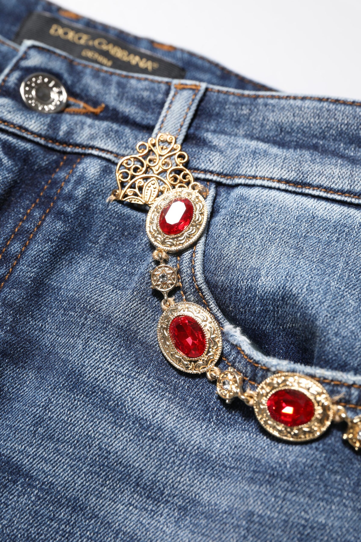 Dolce & Gabbana Blue Rhinestone Embellished Denim Women's Jeans