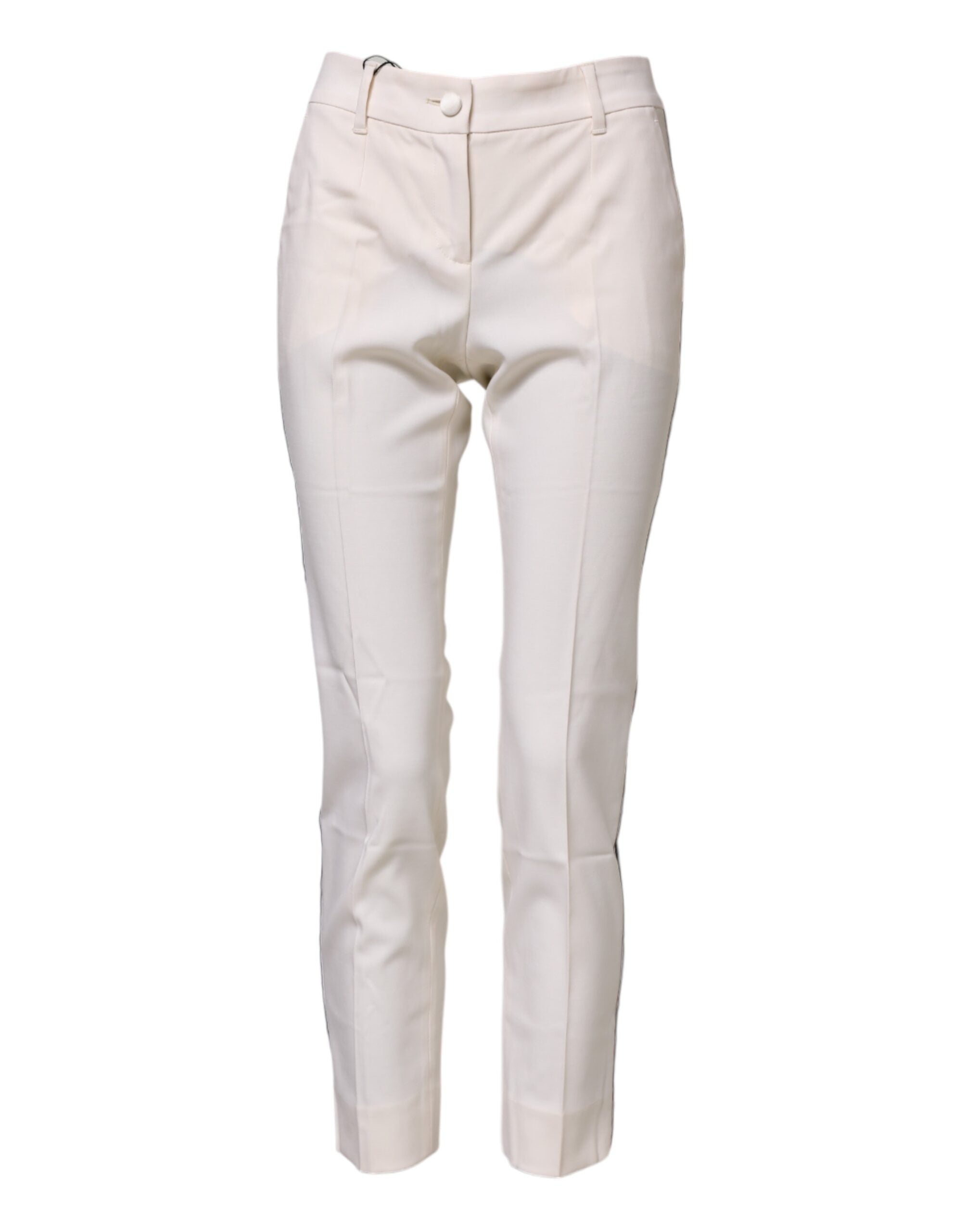 Dolce & Gabbana White Wool Tapered High Waist Women's Pants
