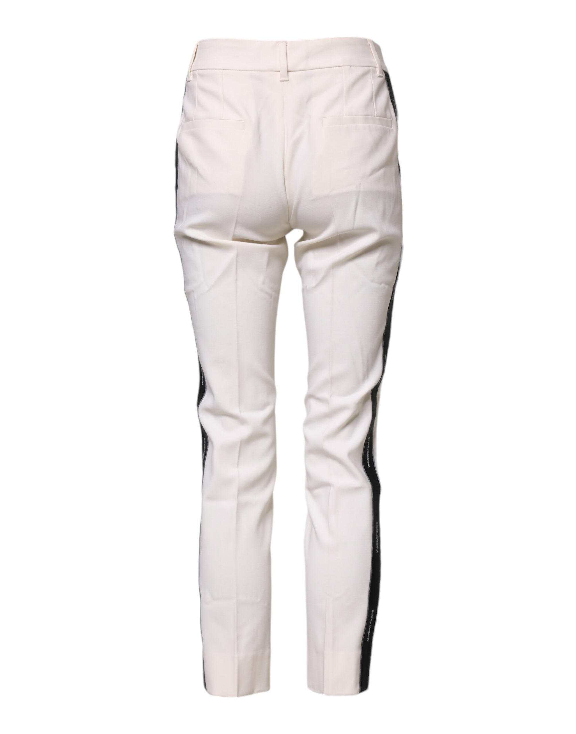 Dolce & Gabbana White Wool Tapered High Waist Women's Pants