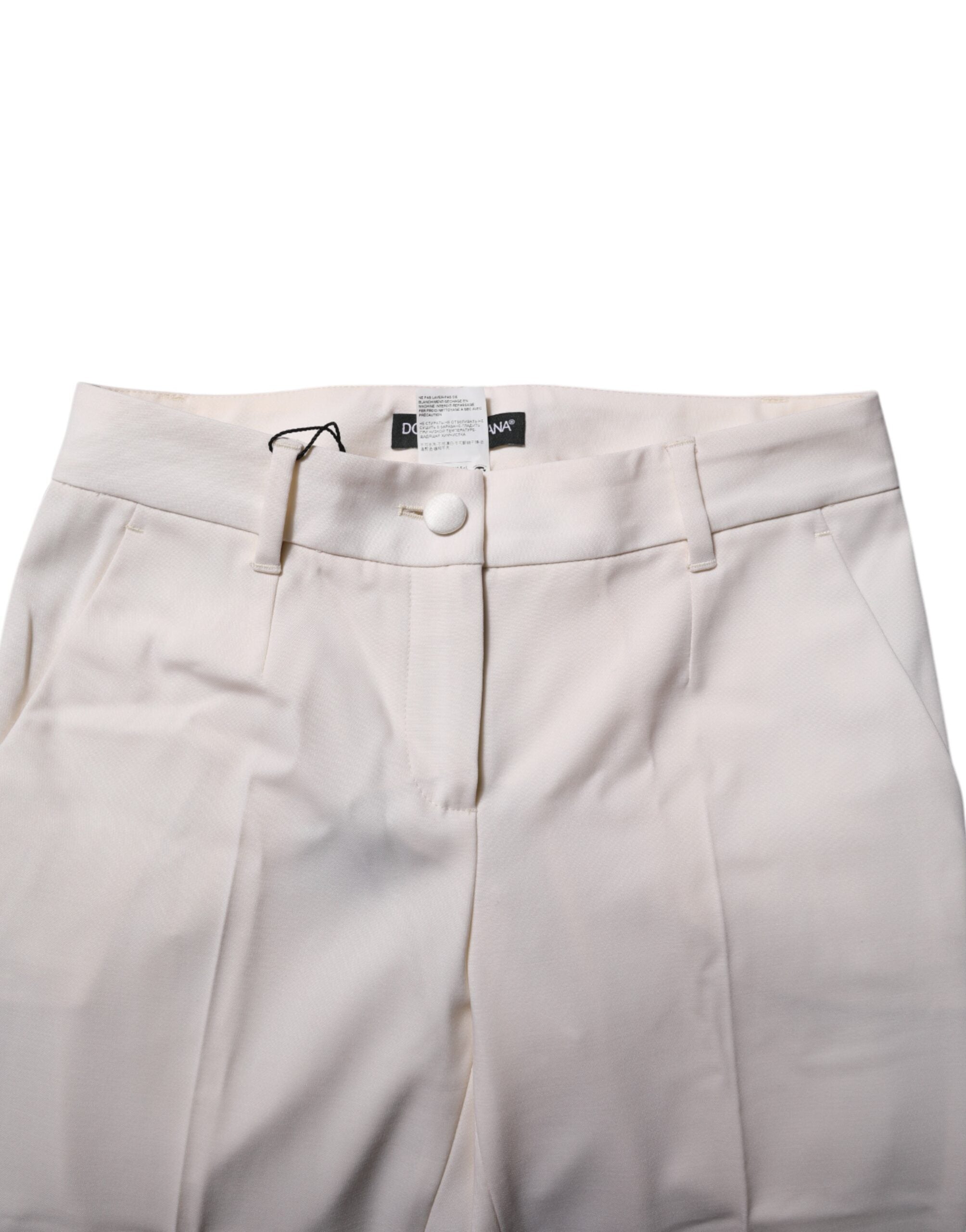 Dolce & Gabbana White Wool Tapered High Waist Women's Pants