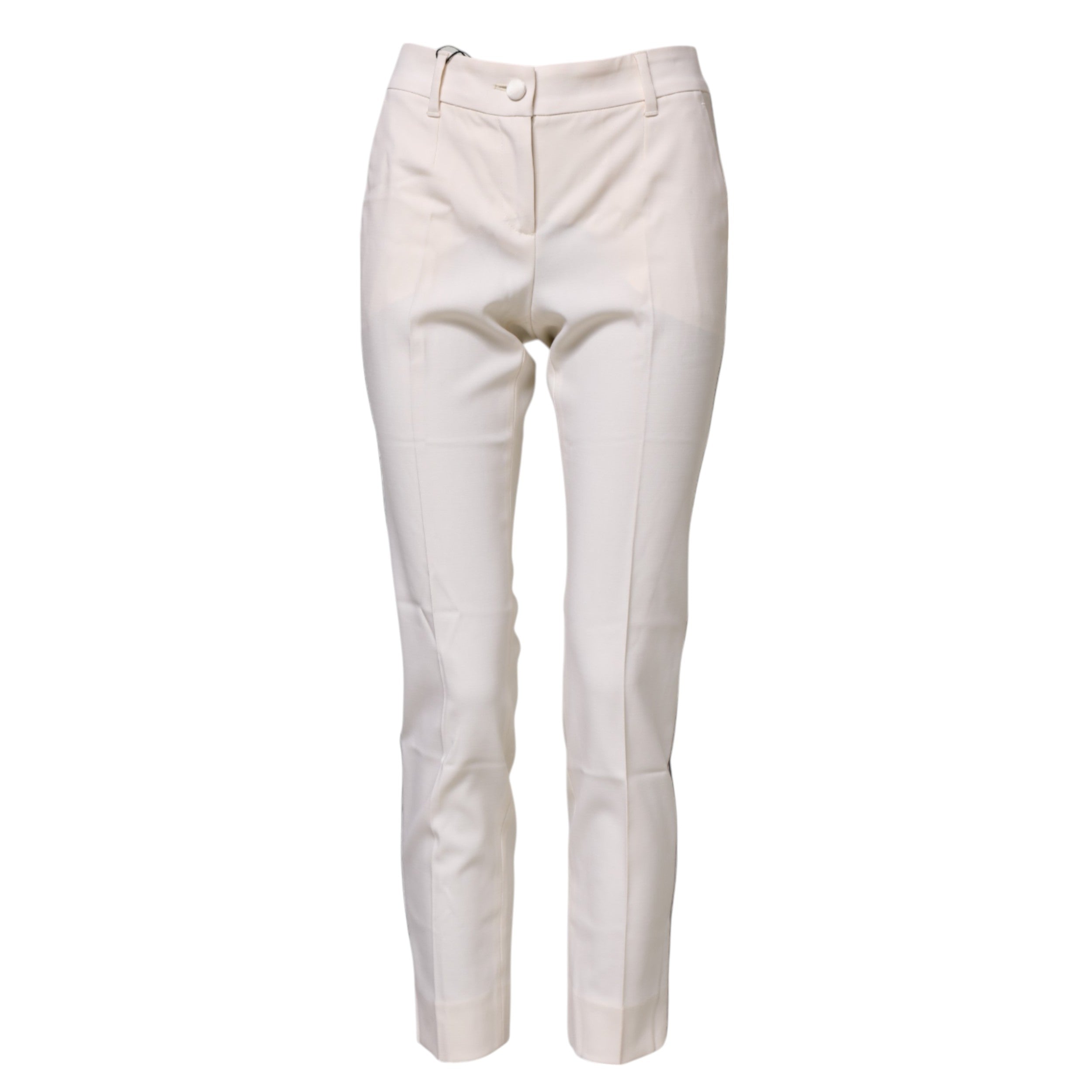 Dolce & Gabbana White Wool Tapered High Waist Women's Pants