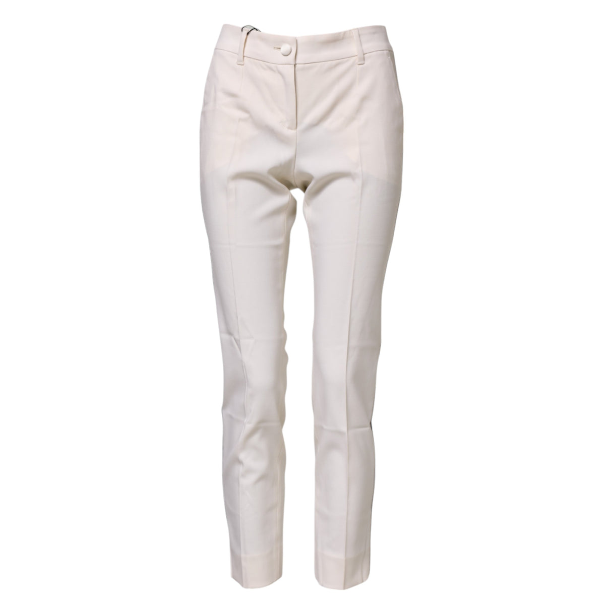 Dolce & Gabbana White Wool Tapered High Waist Women's Pants
