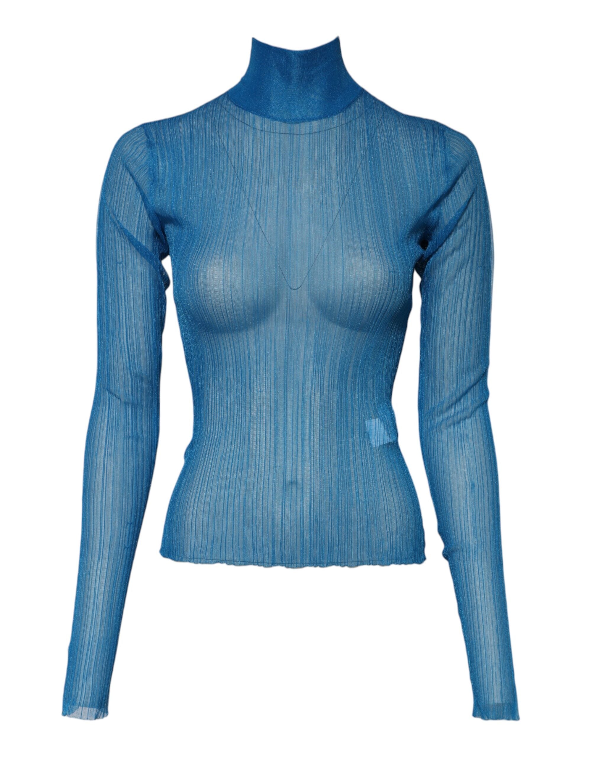 Dolce & Gabbana Blue See Through Turtleneck Long Sleeves Women's Top (Pre-Owned)