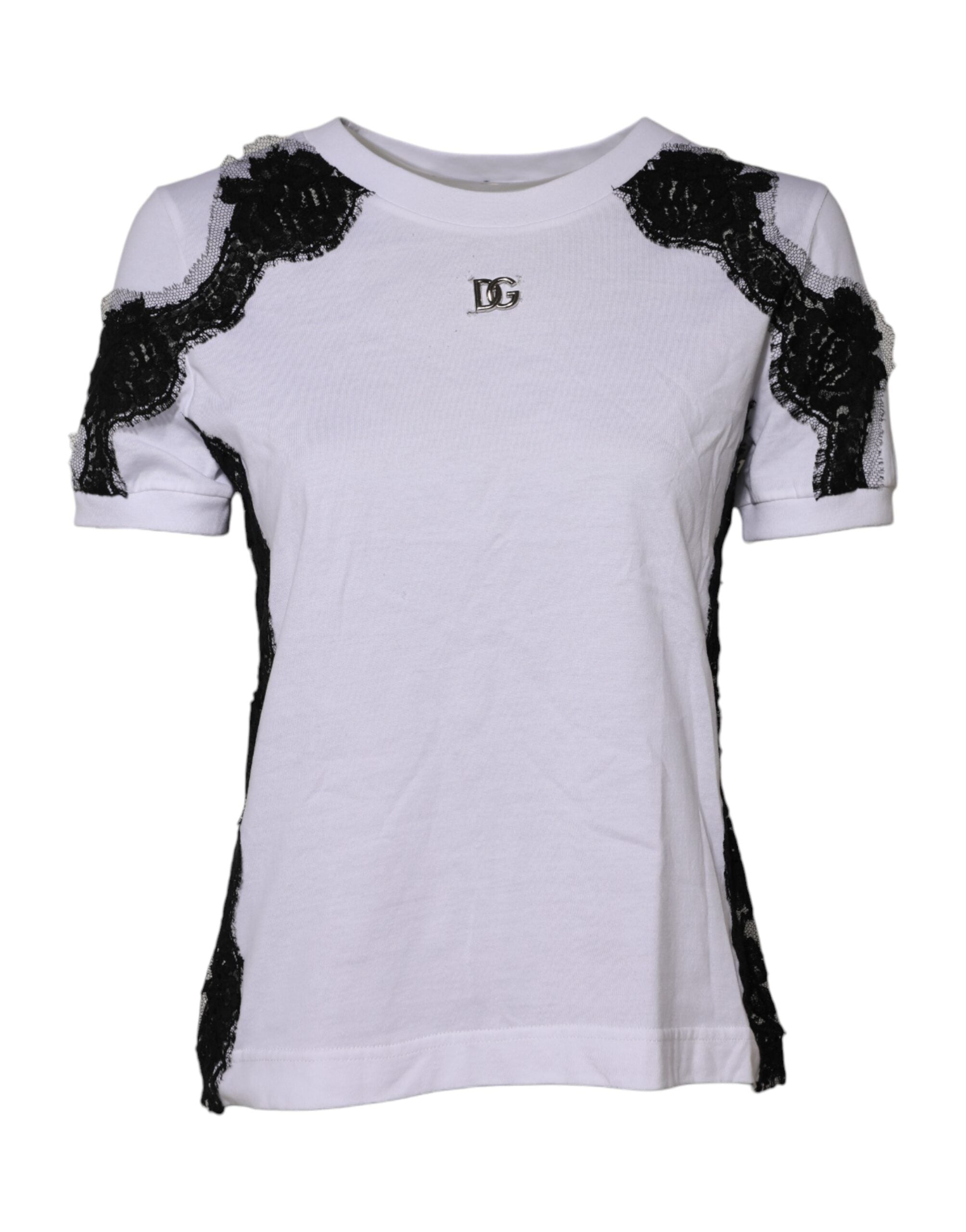 Dolce & Gabbana White Floral Lace DG Detailing Top Women's T-shirt (Pre-Owned)
