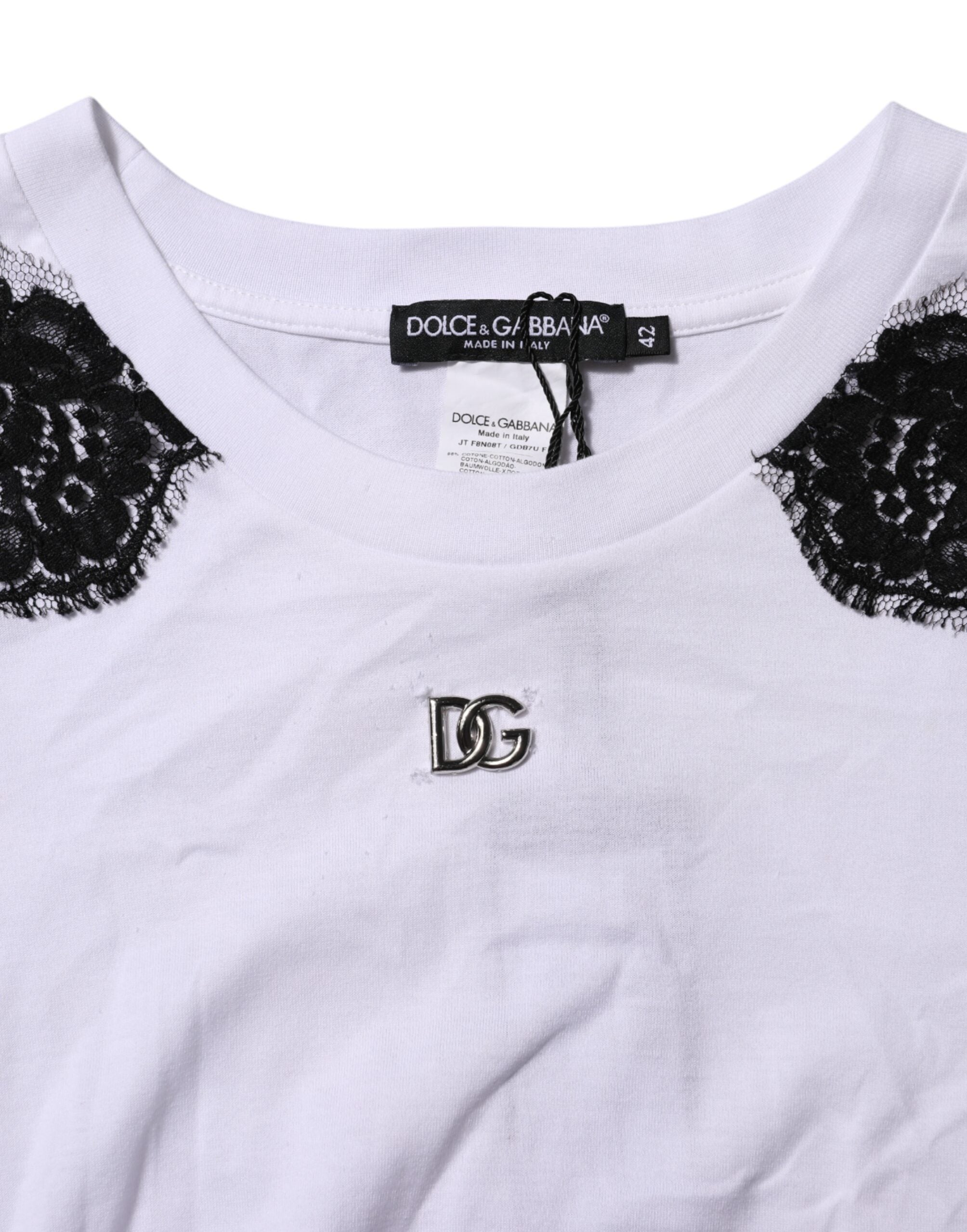 Dolce & Gabbana White Floral Lace DG Detailing Top Women's T-shirt (Pre-Owned)